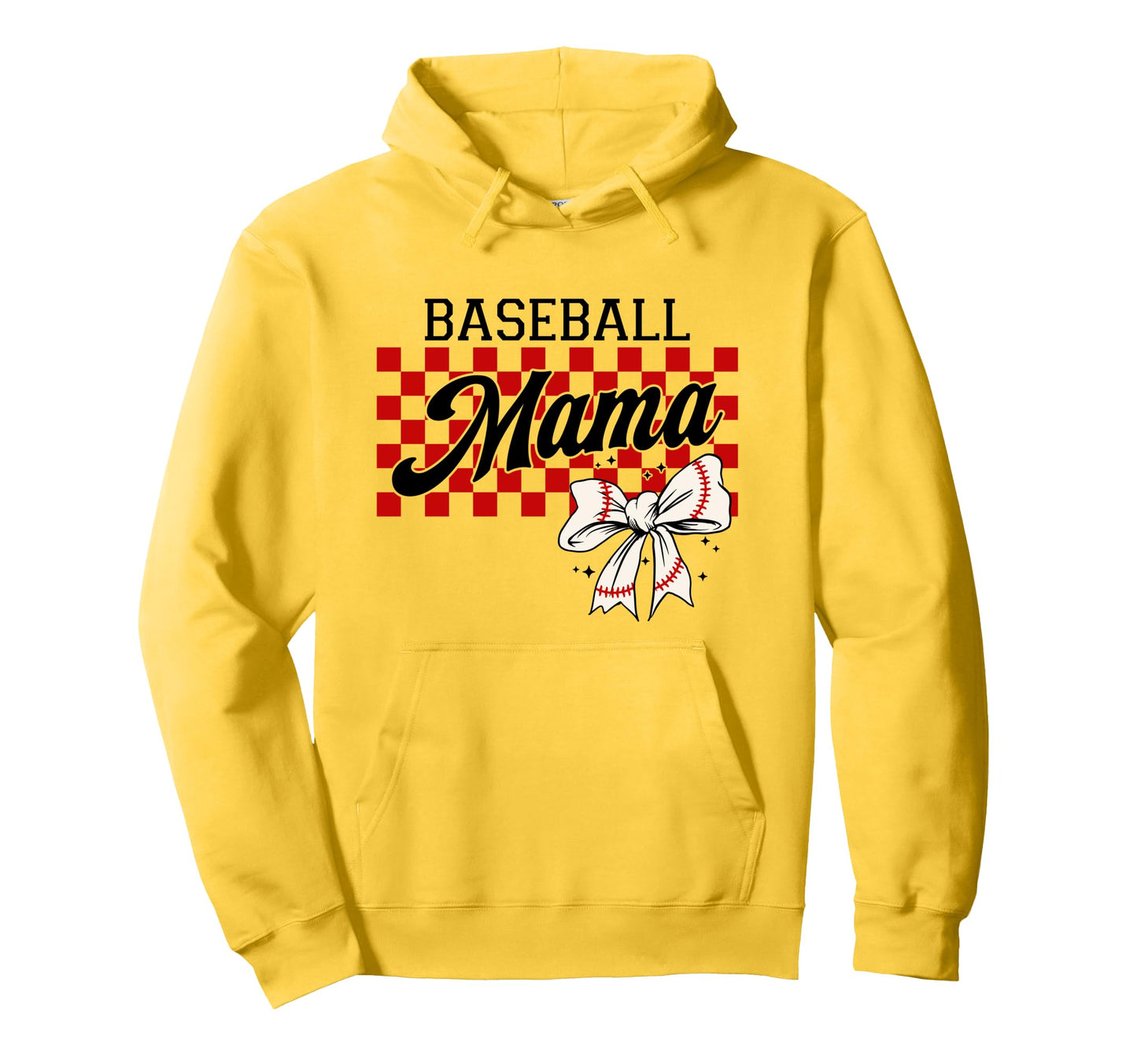 Checkered Baseball Mom Art Coquette Bow Hoodie - Trendy Graphic Unisex - T-Shirt, Sweatshirt, Hoodie