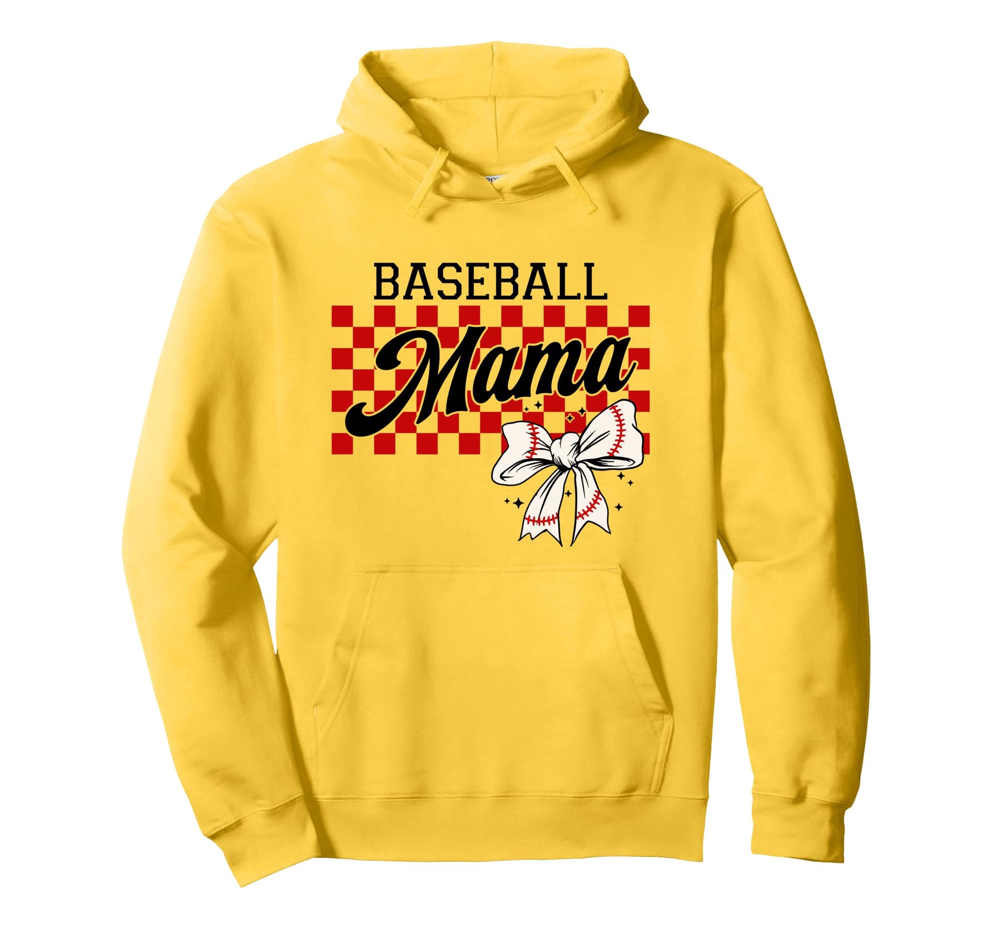 Checkered Baseball Mom Art Coquette Bow Hoodie - Trendy Graphic Unisex - T-Shirt, Sweatshirt, Hoodie