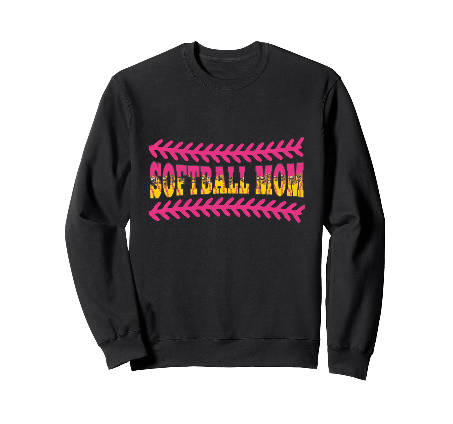 Softball Mom Baseball Seams Leopard Sweatshirt - Trendy Graphic Unisex - T-Shirt, Sweatshirt, Hoodie