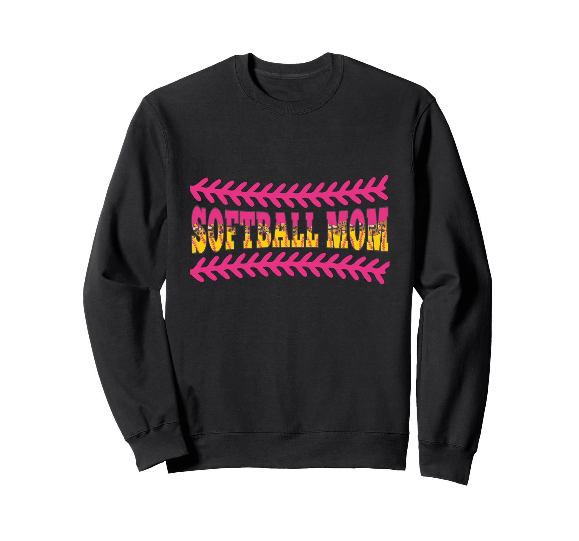 Softball Mom Baseball Seams Leopard Sweatshirt - Trendy Graphic Unisex - T-Shirt, Sweatshirt, Hoodie