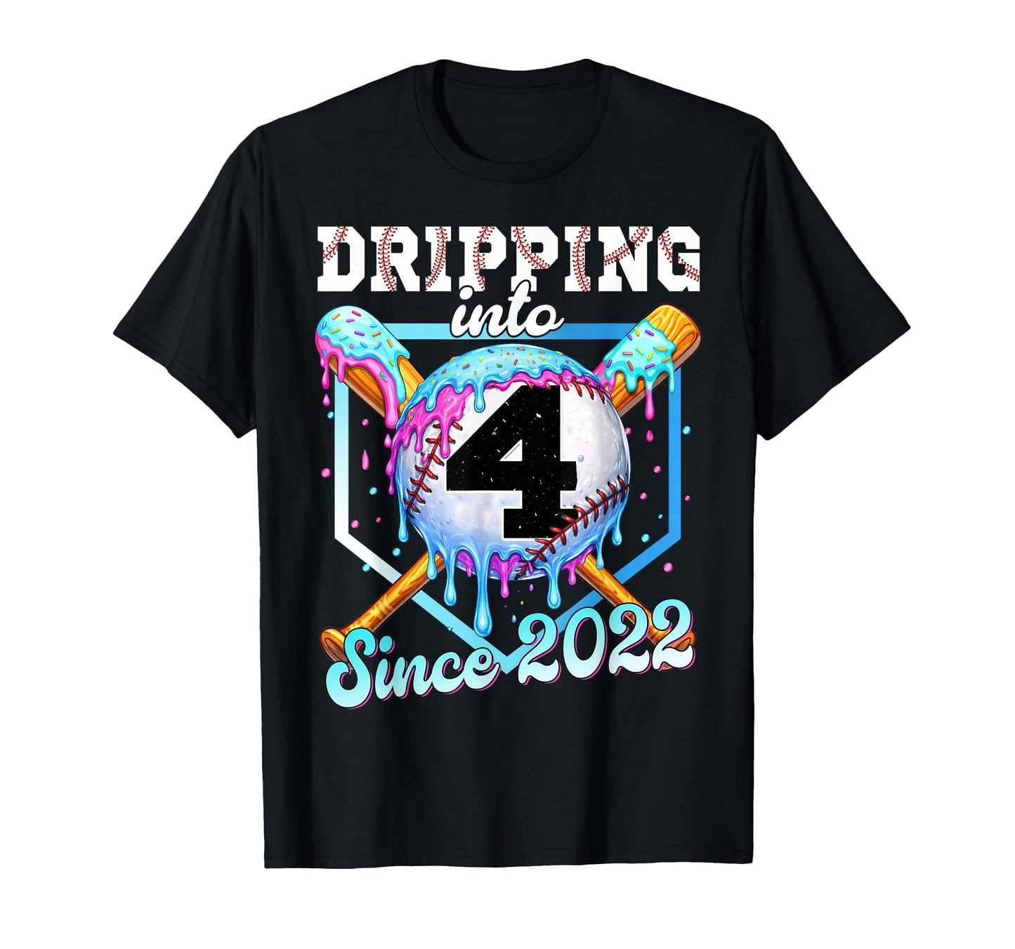 4 Years Old Baseball Ice Cream 4Th T-Shirt - Fun Novelty Design Men Women - T-Shirt, Sweatshirt, Hoodie