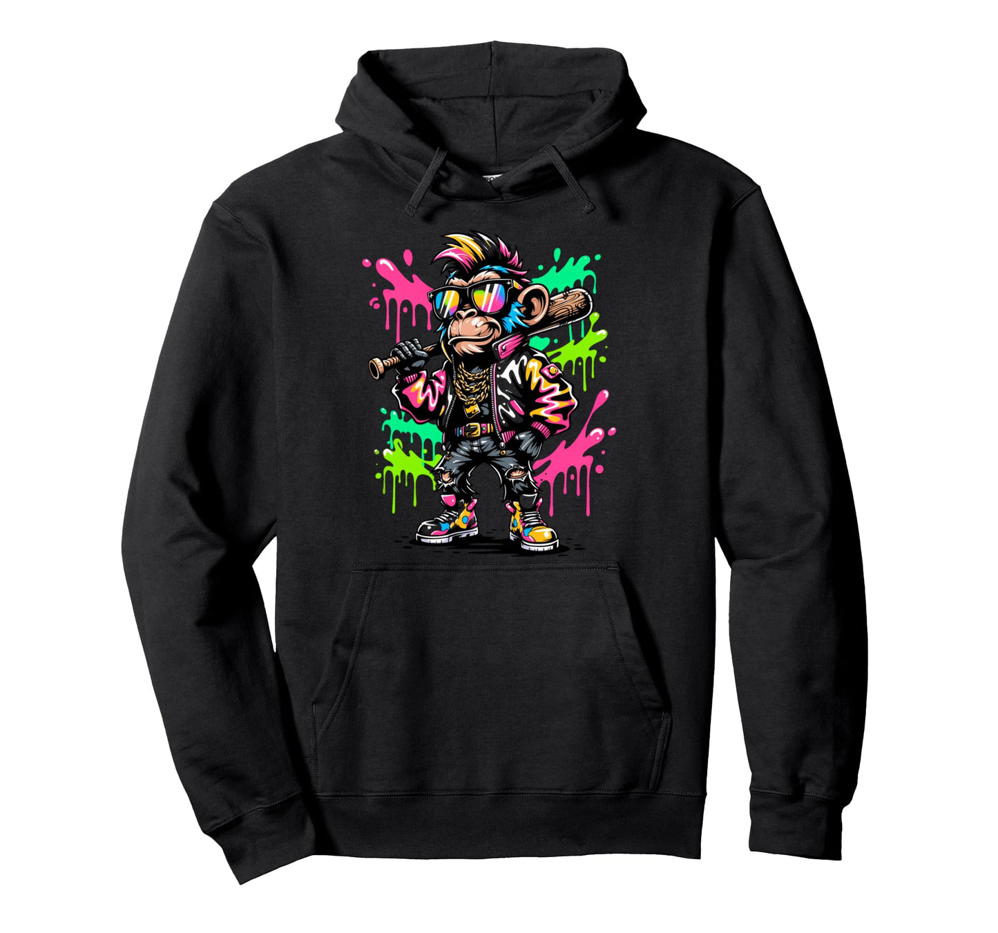 Monkey Baseball Drip Funny Animal Hoodie - Custom Art Print for Adults - T-Shirt, Sweatshirt, Hoodie