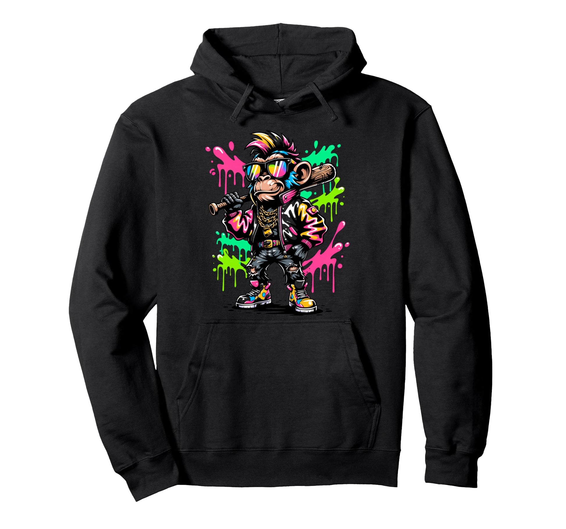 Monkey Baseball Drip Funny Animal Hoodie - Custom Art Print for Adults - T-Shirt, Sweatshirt, Hoodie