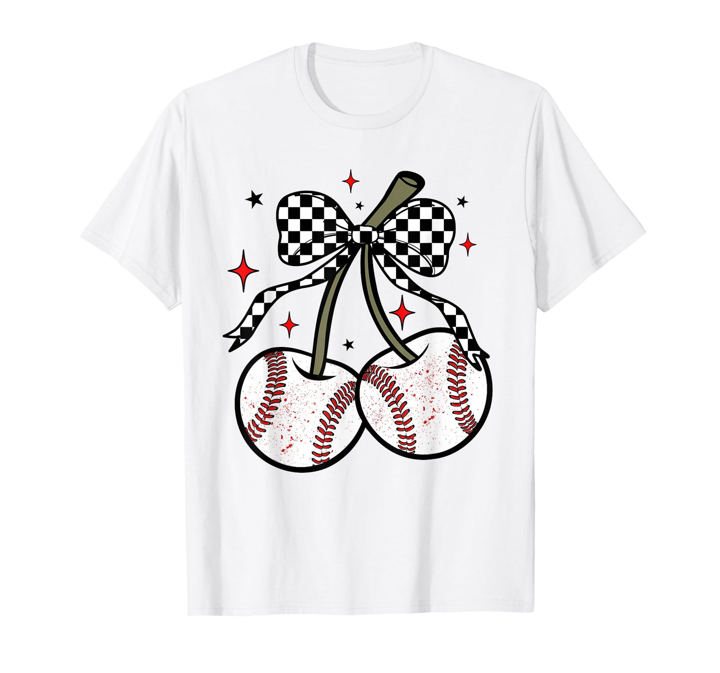 Baseball Cherries Coquette Checkered T-Shirt - Streetwear Style Men Women - T-Shirt, Sweatshirt, Hoodie