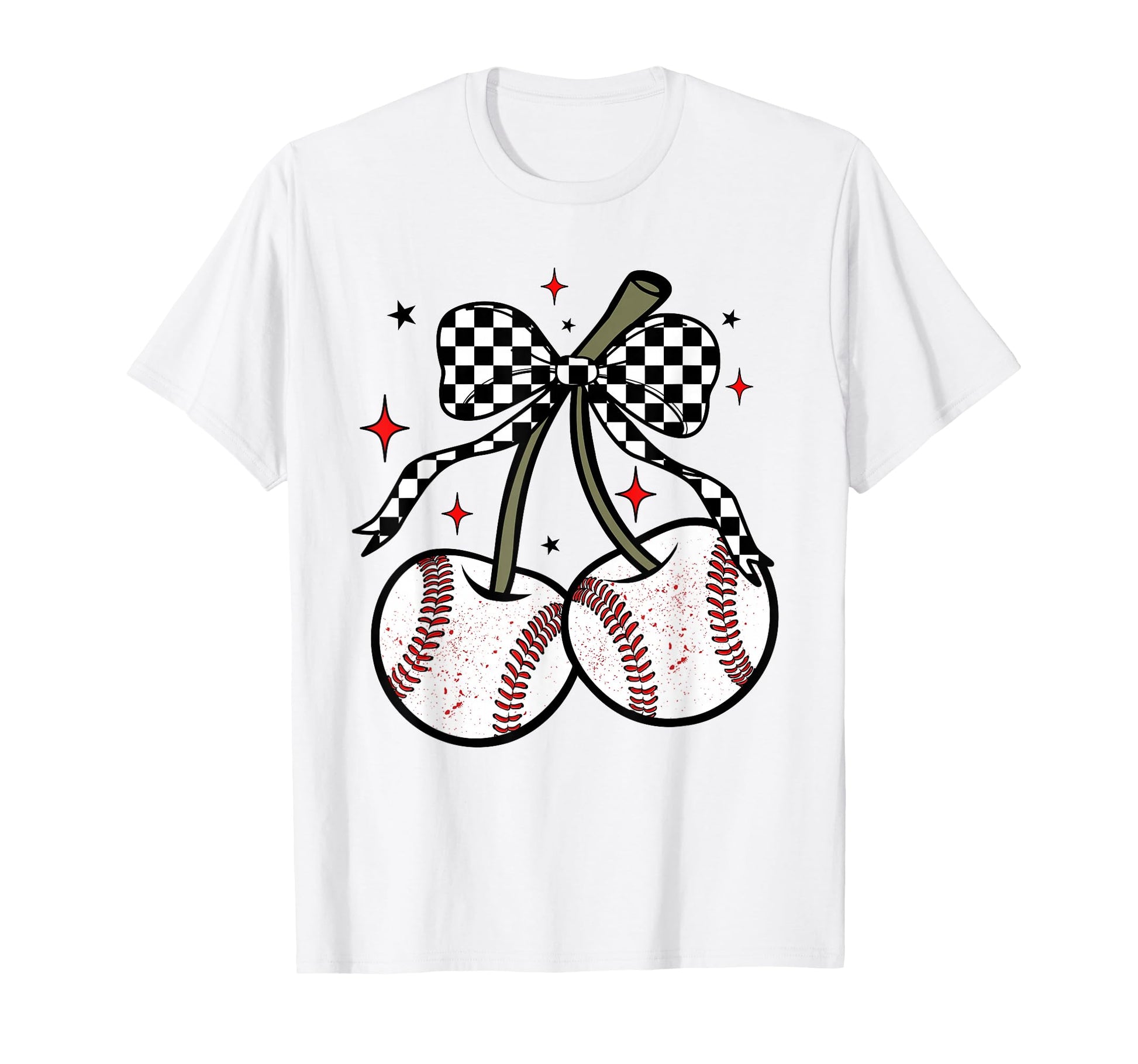 Baseball Cherries Coquette Checkered T-Shirt - Streetwear Style Men Women - T-Shirt, Sweatshirt, Hoodie