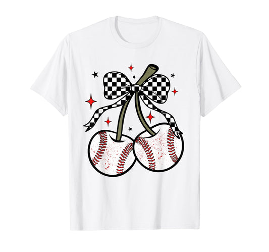 Baseball Cherries Coquette Checkered T-Shirt - Streetwear Style Men Women - T-Shirt, Sweatshirt, Hoodie