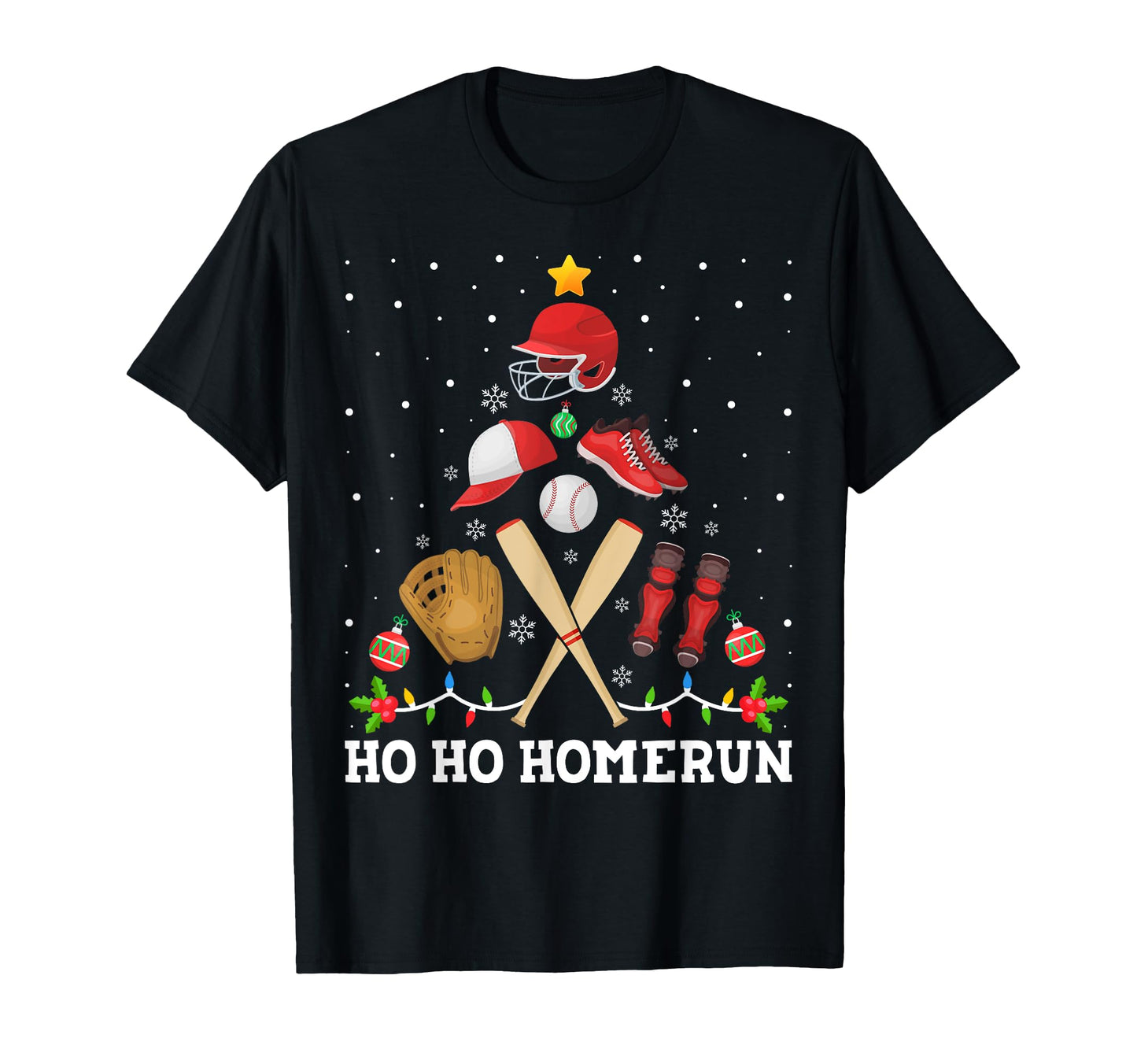 Ho Ho Home Run Baseball Tree Sports Ugly T-Shirt - Novelty Apparel Unisex - T-Shirt, Sweatshirt, Hoodie