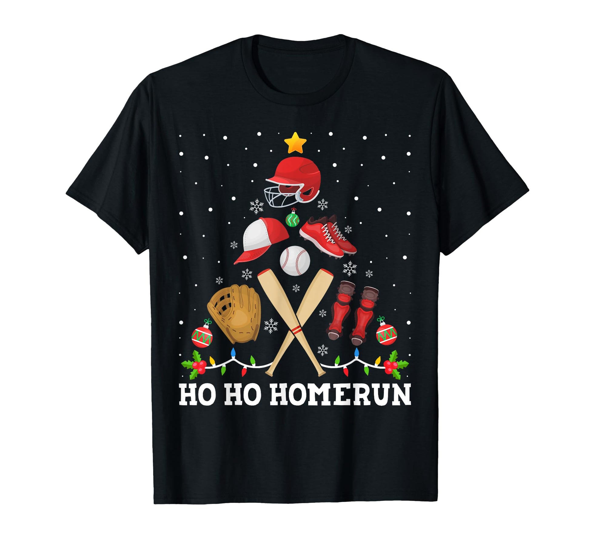 Ho Ho Home Run Baseball Tree Sports Ugly T-Shirt - Novelty Apparel Unisex - T-Shirt, Sweatshirt, Hoodie