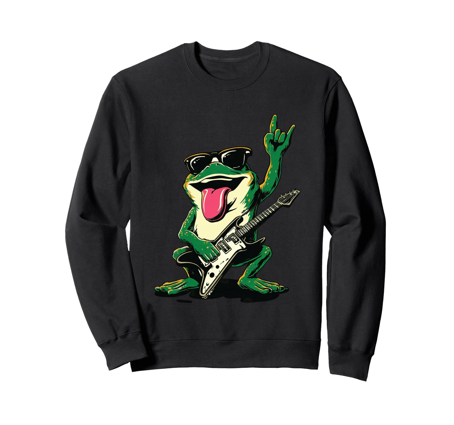 Funny Rock Frog Guitar Player Cartoon Sweatshirt - Trendy Graphic Unisex - T-Shirt, Sweatshirt, Hoodie