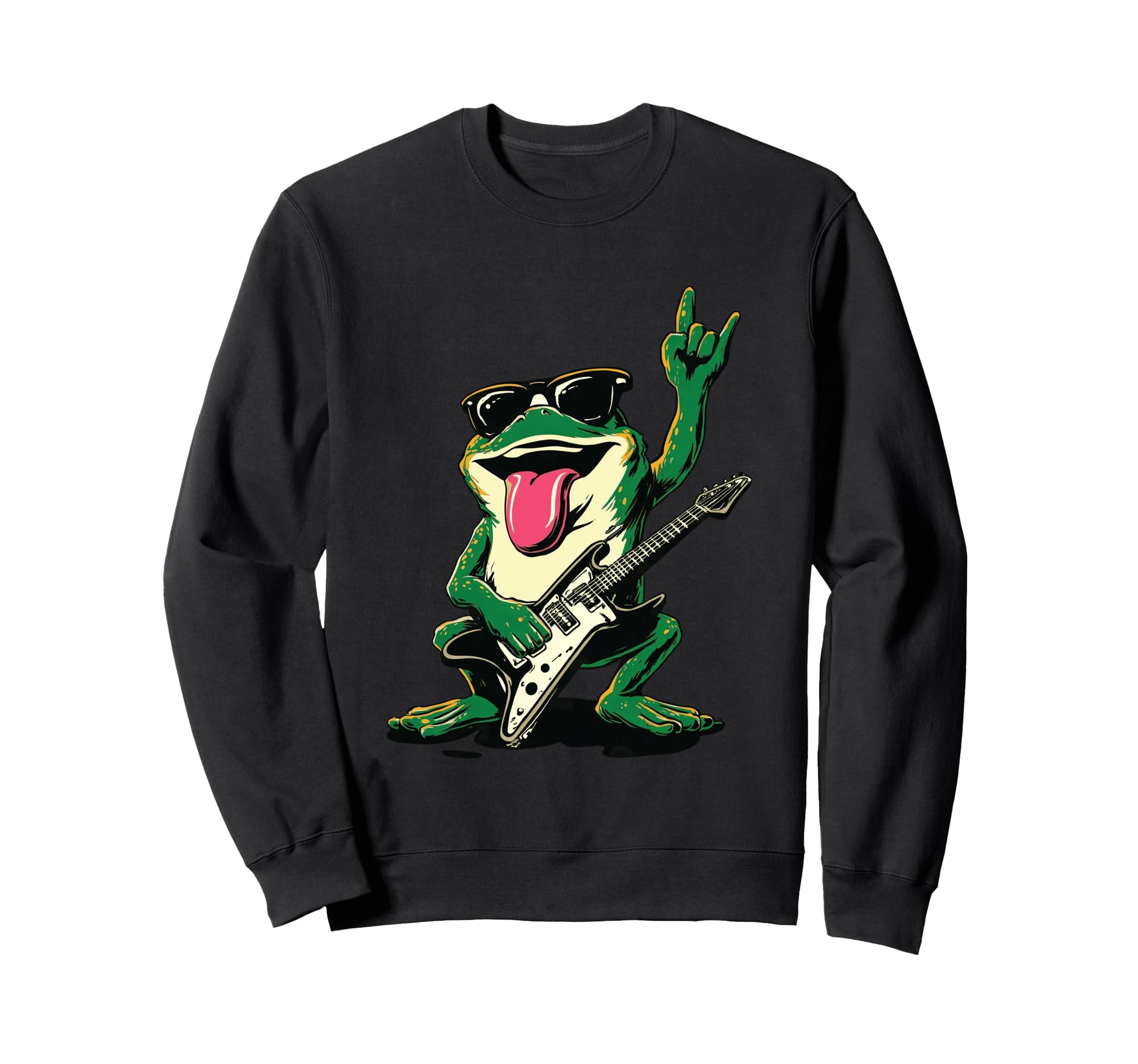 Funny Rock Frog Guitar Player Cartoon Sweatshirt - Trendy Graphic Unisex - T-Shirt, Sweatshirt, Hoodie