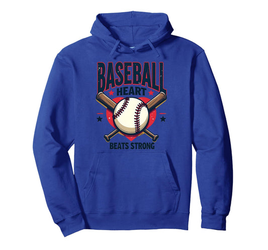 Baseball Heart Beats Strong Baseball Hoodie - Fun Novelty Design Men Women - T-Shirt, Sweatshirt, Hoodie