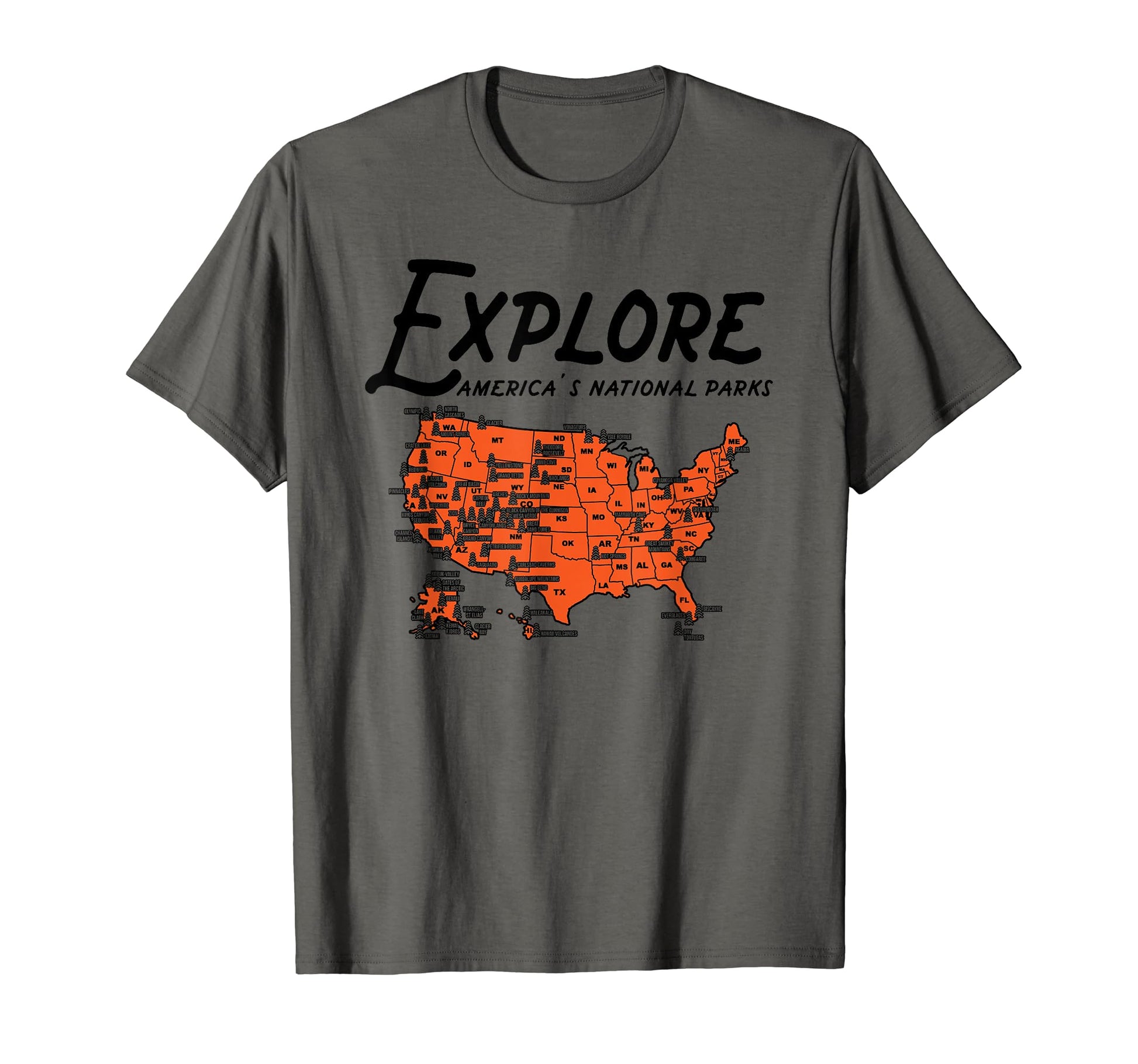 Explore All National Parks America Map T-Shirt - Trendy Graphic Men Women - T-Shirt, Sweatshirt, Hoodie