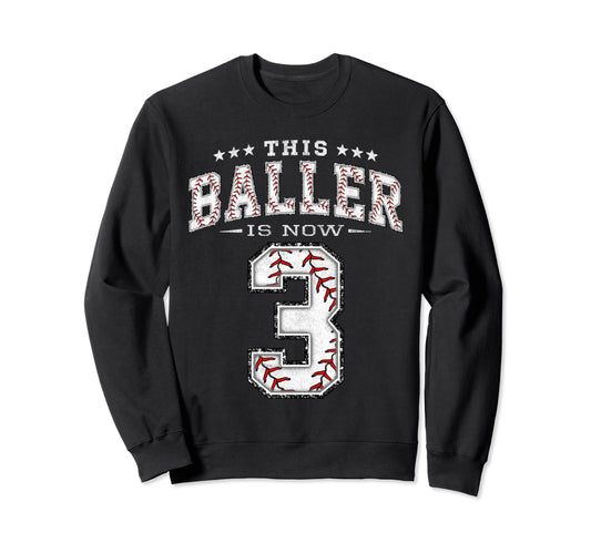 3 Years Old Birthday Baseball Theme Sweatshirt - Trendy Graphic for Adults - T-Shirt, Sweatshirt, Hoodie