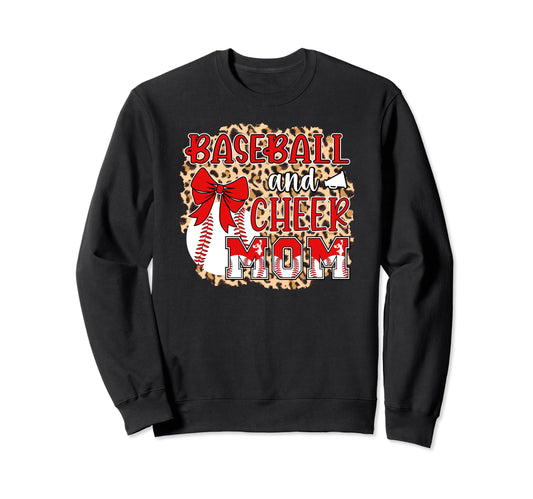 Baseball And Cheer Mom Leopard Sweatshirt - Unique Graphic Men Women - T-Shirt, Sweatshirt, Hoodie