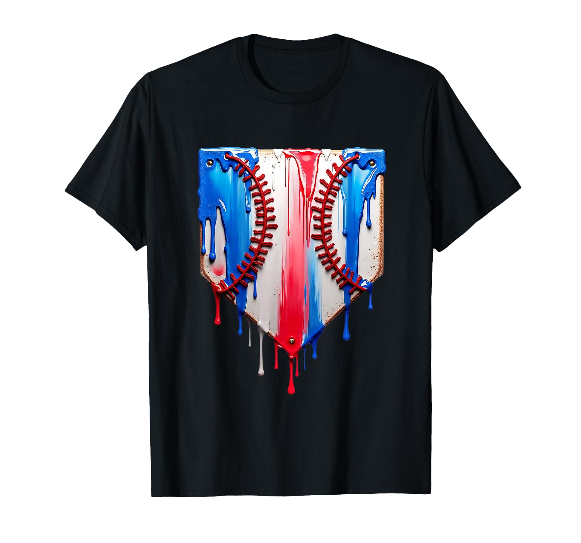 Baseball Plate Drip Usa Flag Baseball T-Shirt - Aesthetic Graphic Unisex - T-Shirt, Sweatshirt, Hoodie