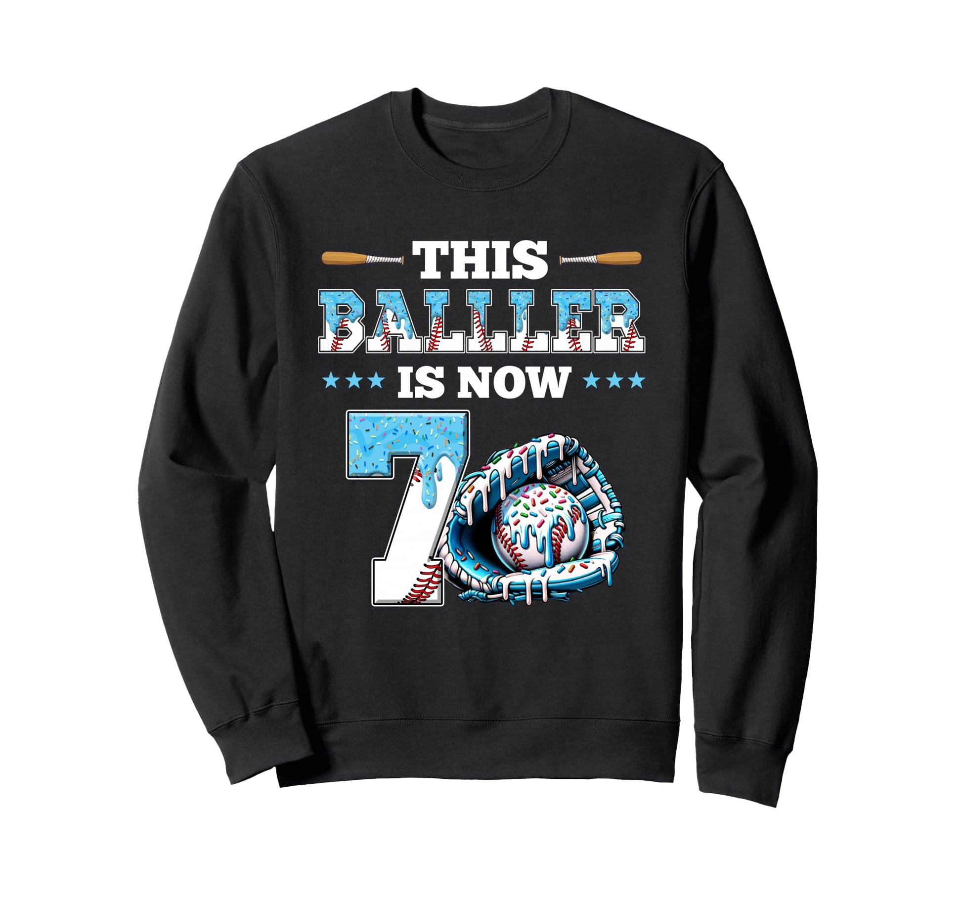 Baseball Drip 7Th Birthday Party Sweatshirt - Custom Art Print for Adults - T-Shirt, Sweatshirt, Hoodie