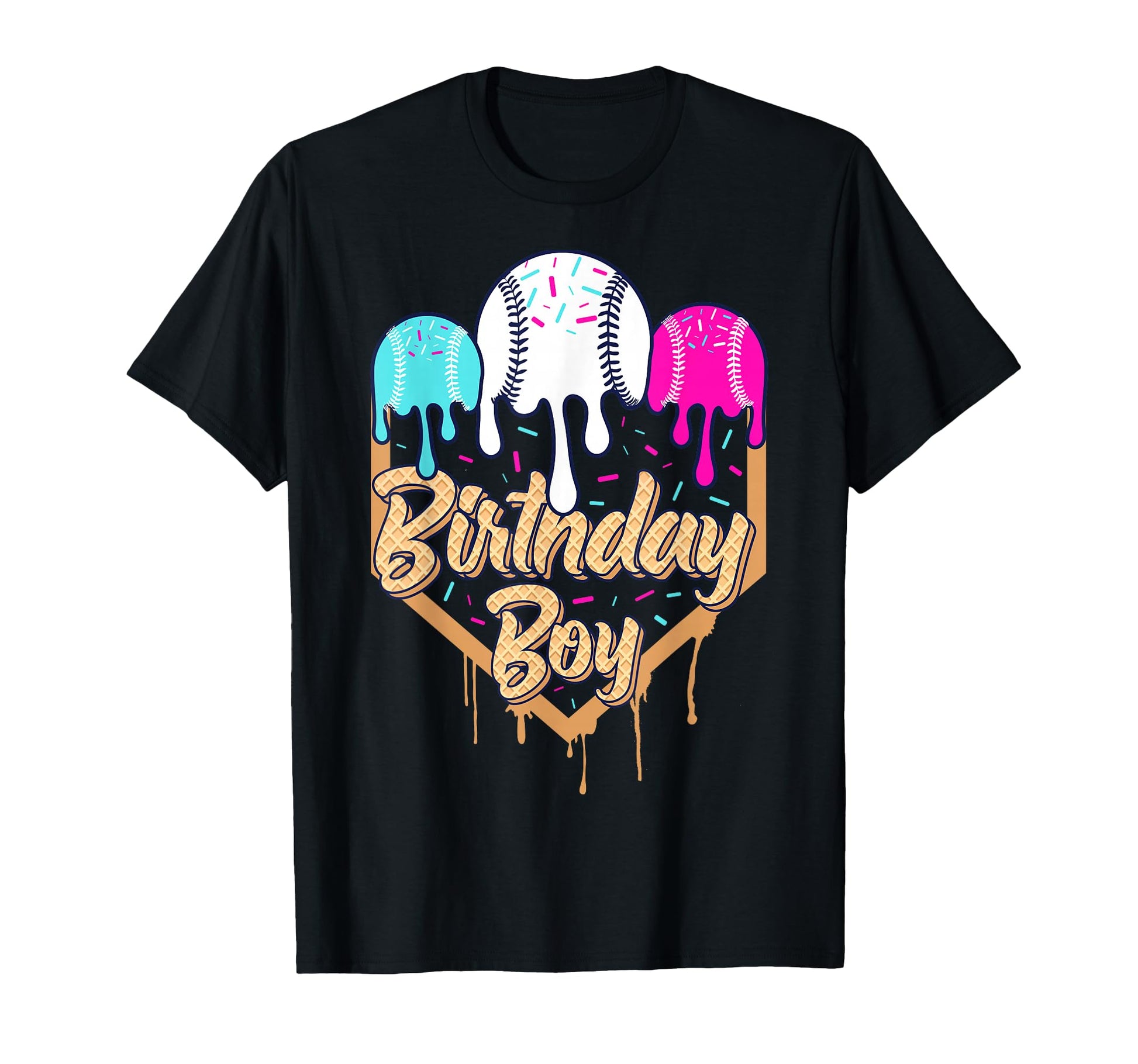 7Th Birthday Baseball Ice Cream Drip T-Shirt - Novelty Apparel Unisex - T-Shirt, Sweatshirt, Hoodie