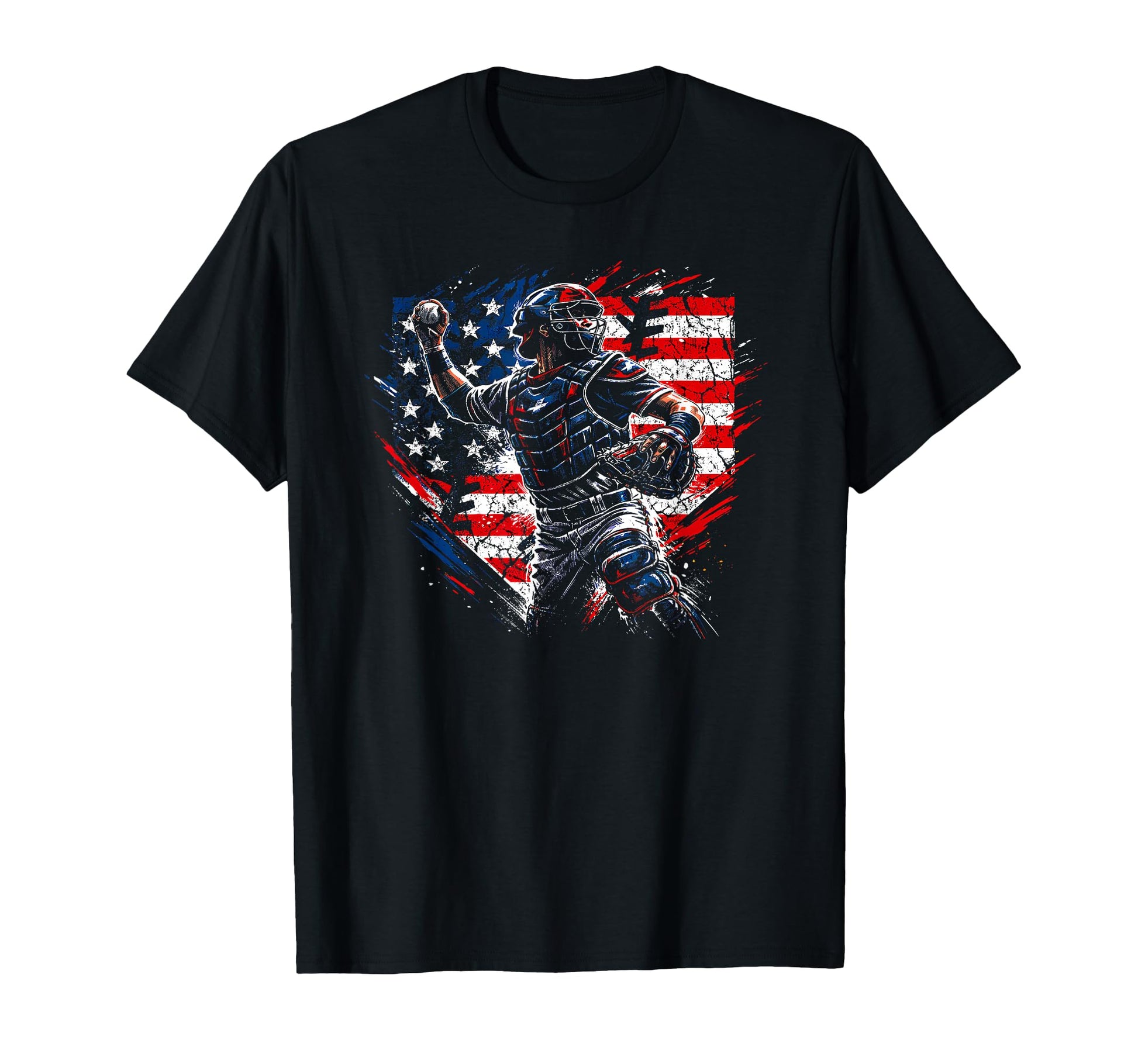 Mens Catcher Baseball American Flag T-Shirt - Unique Graphic for Adults - T-Shirt, Sweatshirt, Hoodie