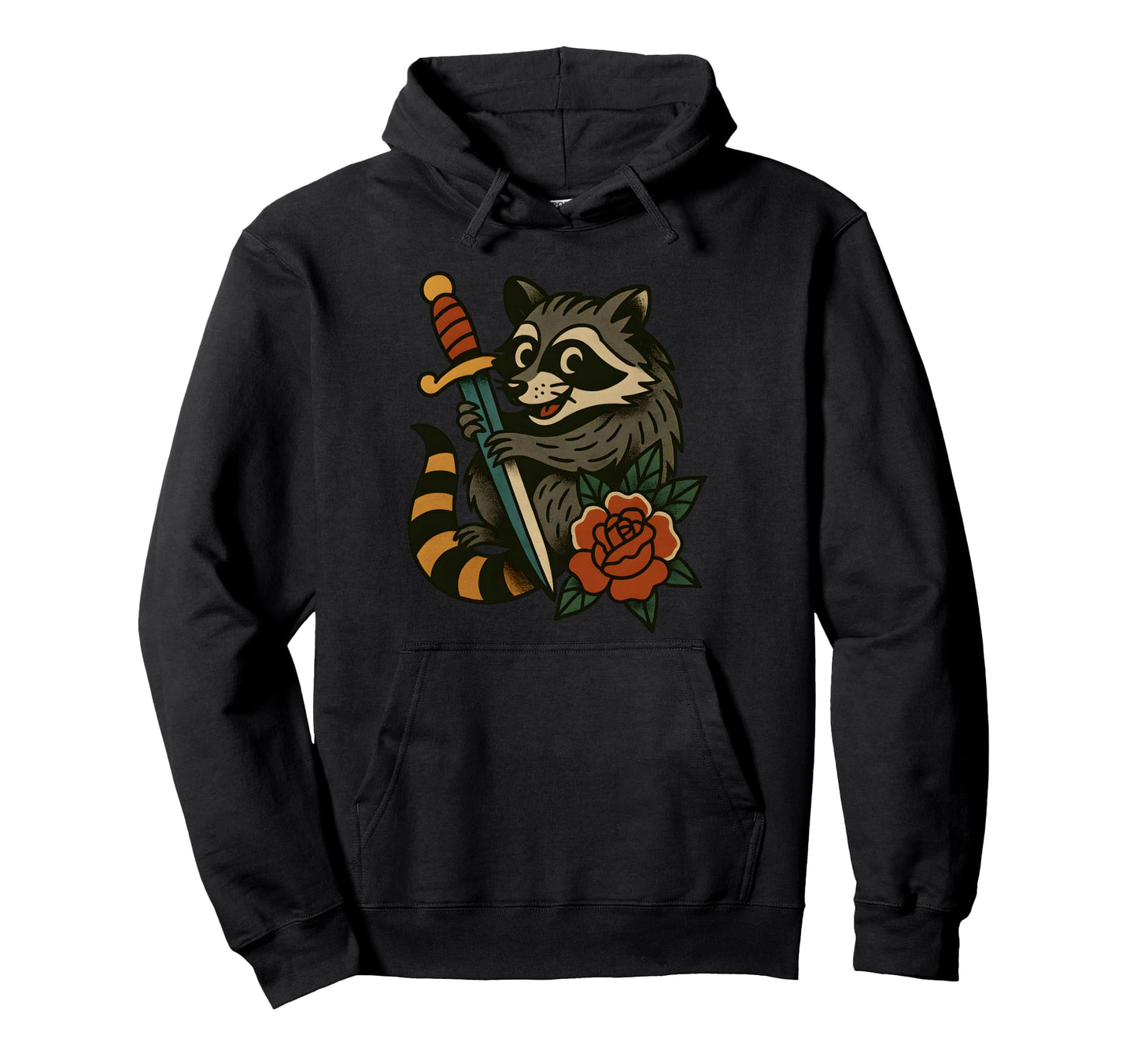 Raccoon Tattoo Flash Art Rose Hoodie - Custom Art Print for Adults - T-Shirt, Sweatshirt, Hoodie