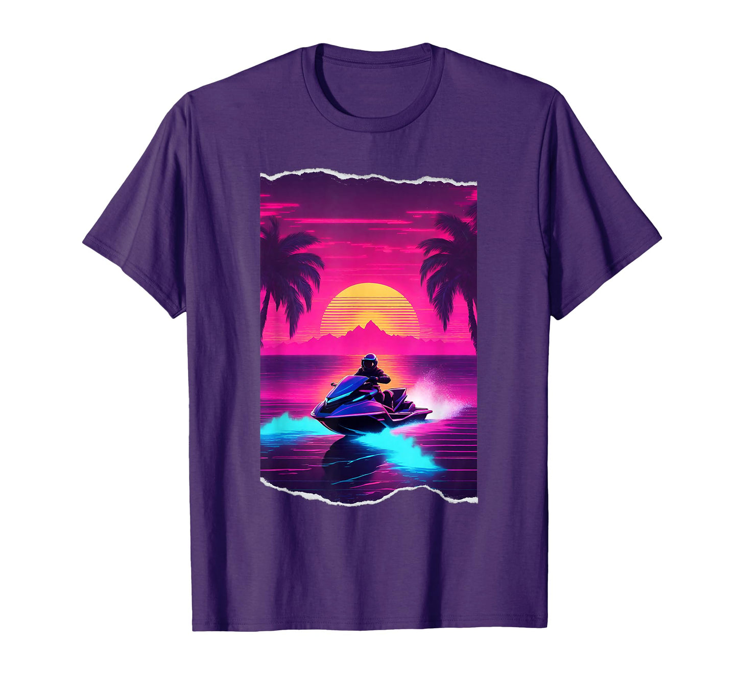 1980S Jetski Sunset Synthwave Vaporwave T-Shirt - Graphic Print Men Women - T-Shirt, Sweatshirt, Hoodie