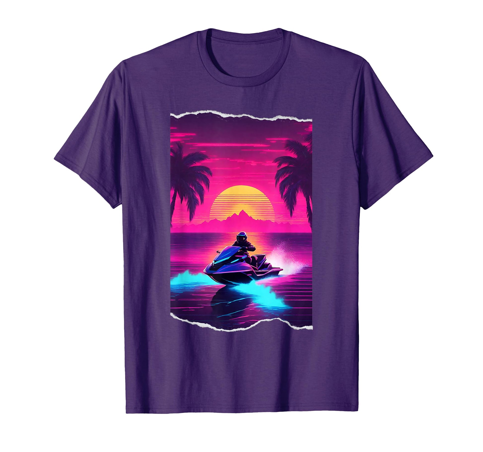 1980S Jetski Sunset Synthwave Vaporwave T-Shirt - Graphic Print Men Women - T-Shirt, Sweatshirt, Hoodie