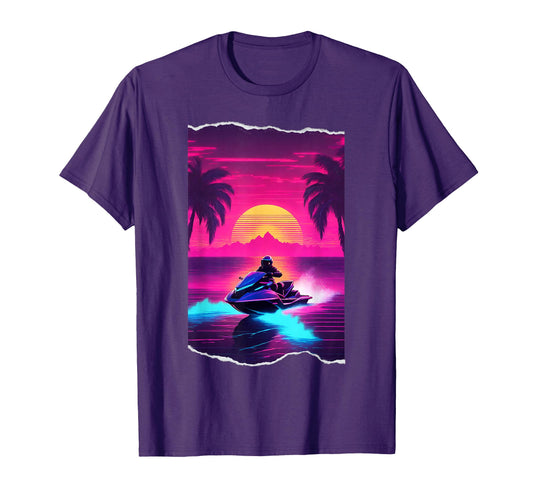 1980S Jetski Sunset Synthwave Vaporwave T-Shirt - Graphic Print Men Women - T-Shirt, Sweatshirt, Hoodie