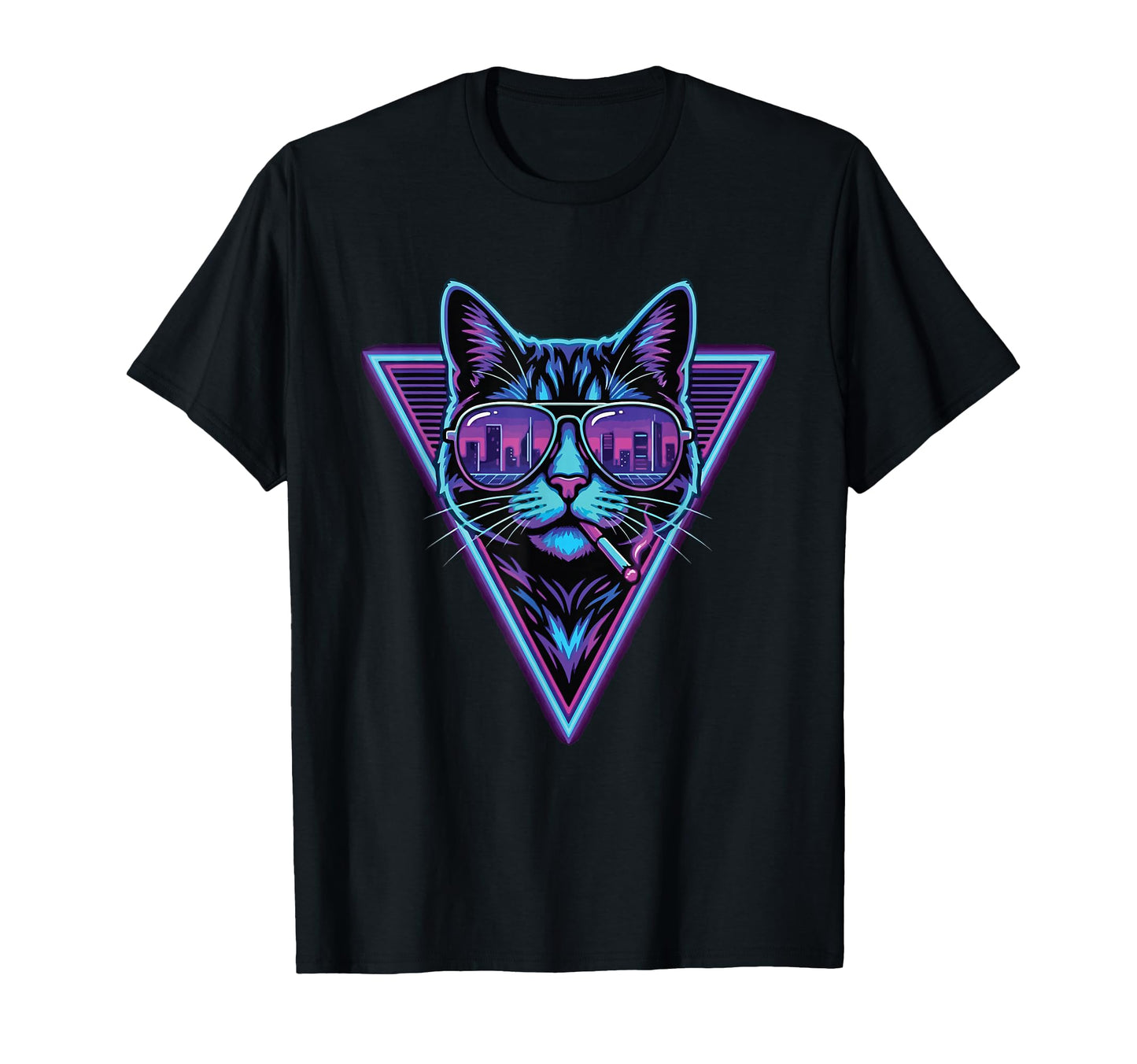 Smoking Cat 80S Synthwave Meme Funny T-Shirt - Trendy Graphic Men Women - T-Shirt, Sweatshirt, Hoodie