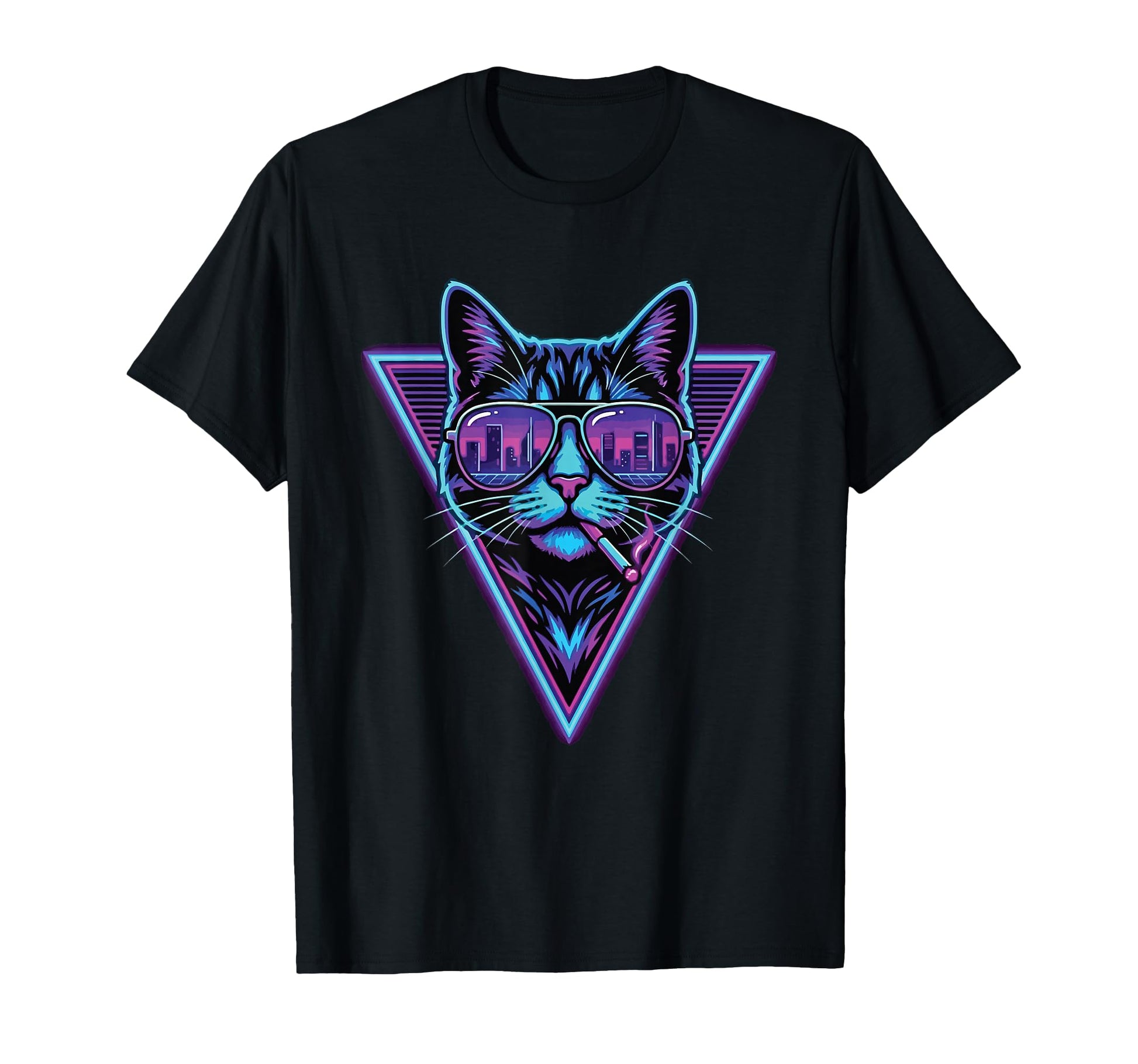 Smoking Cat 80S Synthwave Meme Funny T-Shirt - Trendy Graphic Men Women - T-Shirt, Sweatshirt, Hoodie