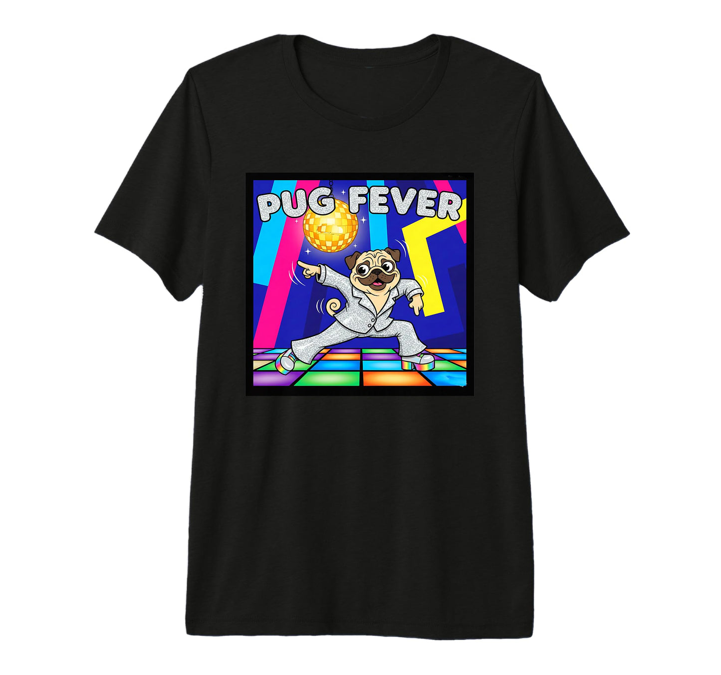 Pug Fever Disco Dog Tri Blend T-Shirt - Novelty Apparel Unisex - T-Shirt, Sweatshirt, Hoodie
