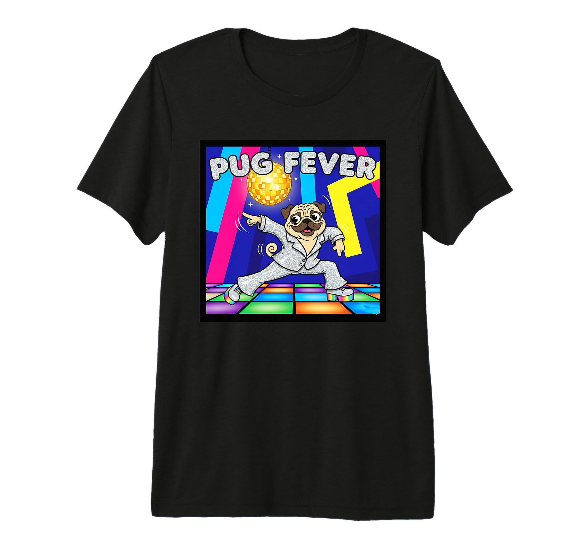 Pug Fever Disco Dog Tri Blend T-Shirt - Novelty Apparel Unisex - T-Shirt, Sweatshirt, Hoodie