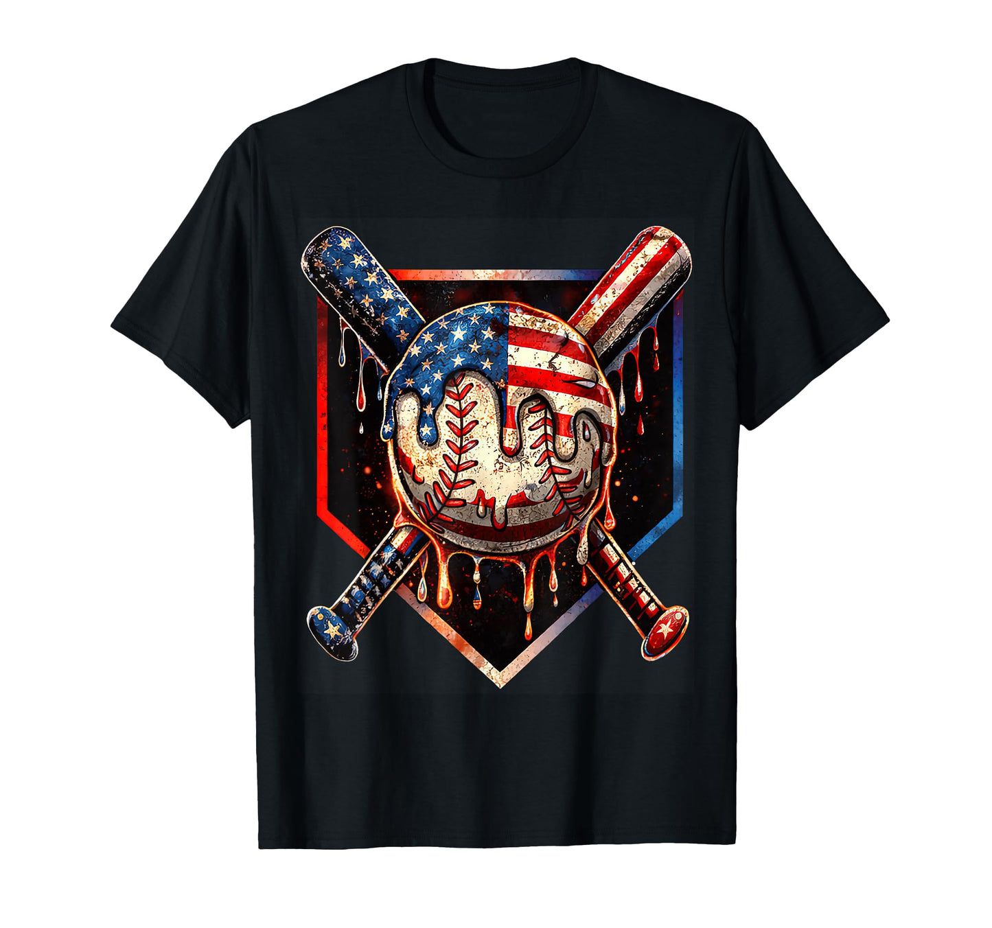 Baseball Drip American Flag 4Th July T-Shirt - Aesthetic Graphic for Adults - T-Shirt, Sweatshirt, Hoodie