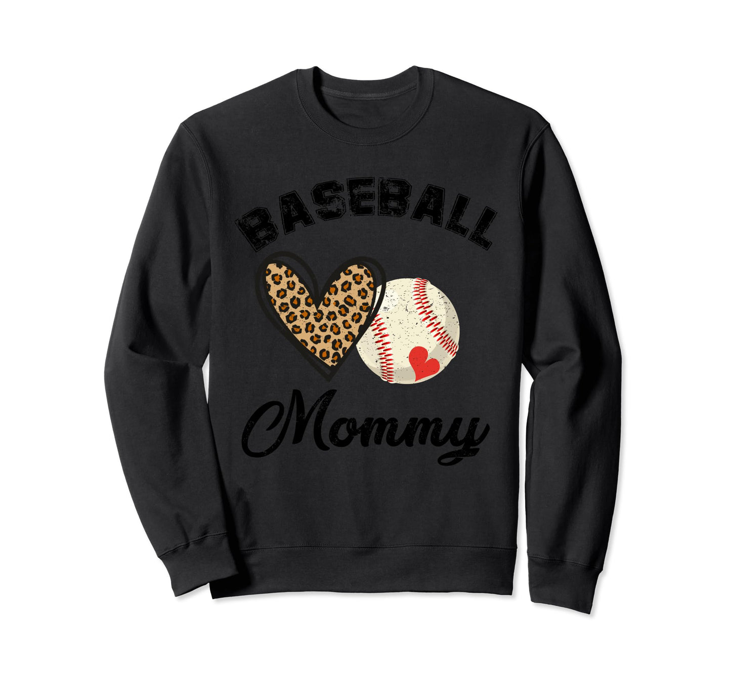 Baseball Mommy Leopard Heart Sweatshirt - Fun Novelty Design Unisex - T-Shirt, Sweatshirt, Hoodie