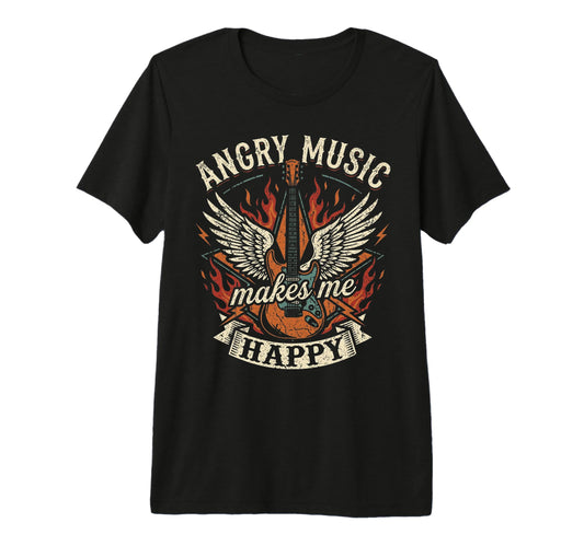 Angry Music Makes Me Happy Skull T-Shirt - Fun Novelty Design for Adults - T-Shirt, Sweatshirt, Hoodie