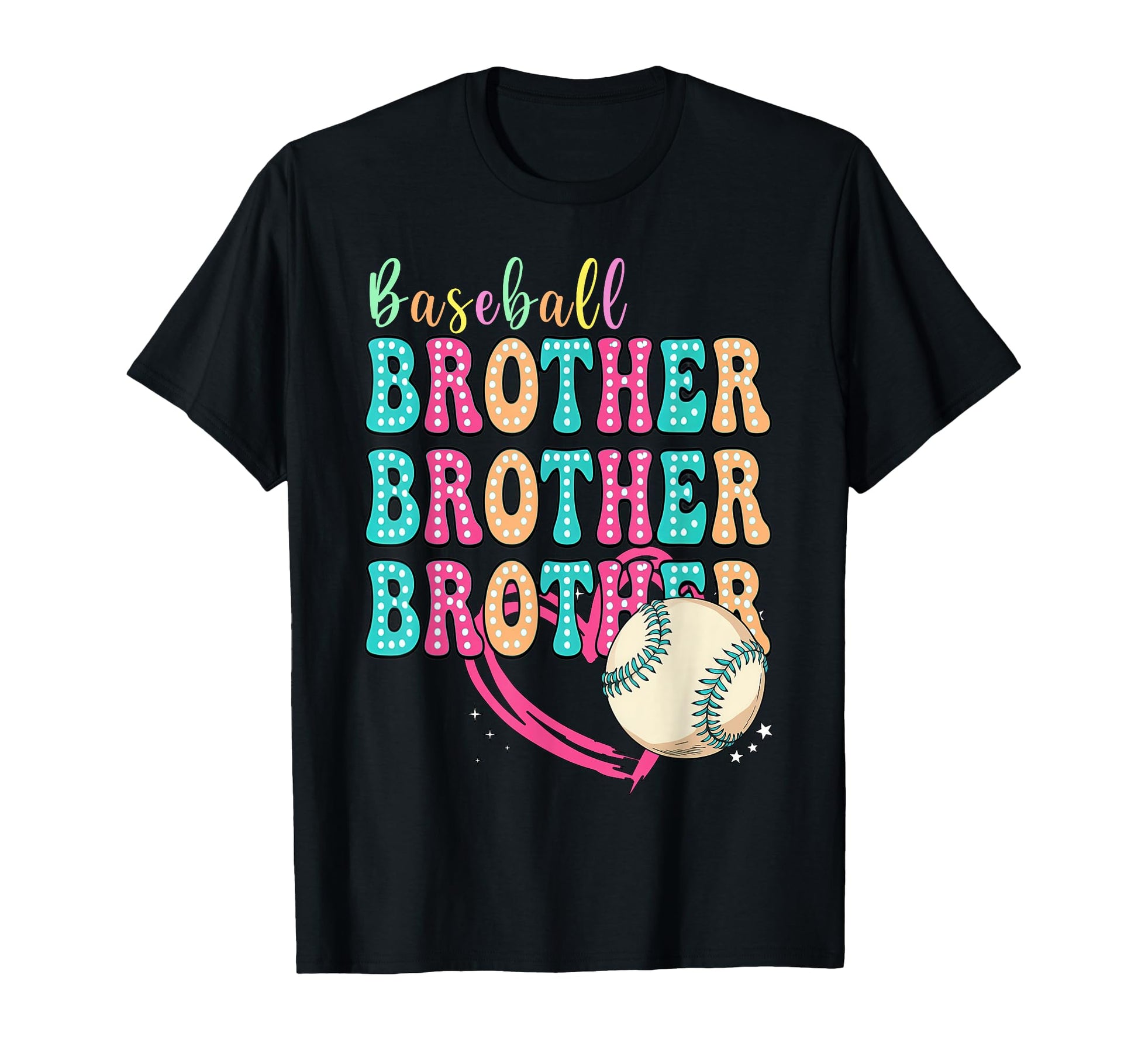 Baseball Brother Colorful Typography T-Shirt - Graphic Print for Adults - T-Shirt, Sweatshirt, Hoodie