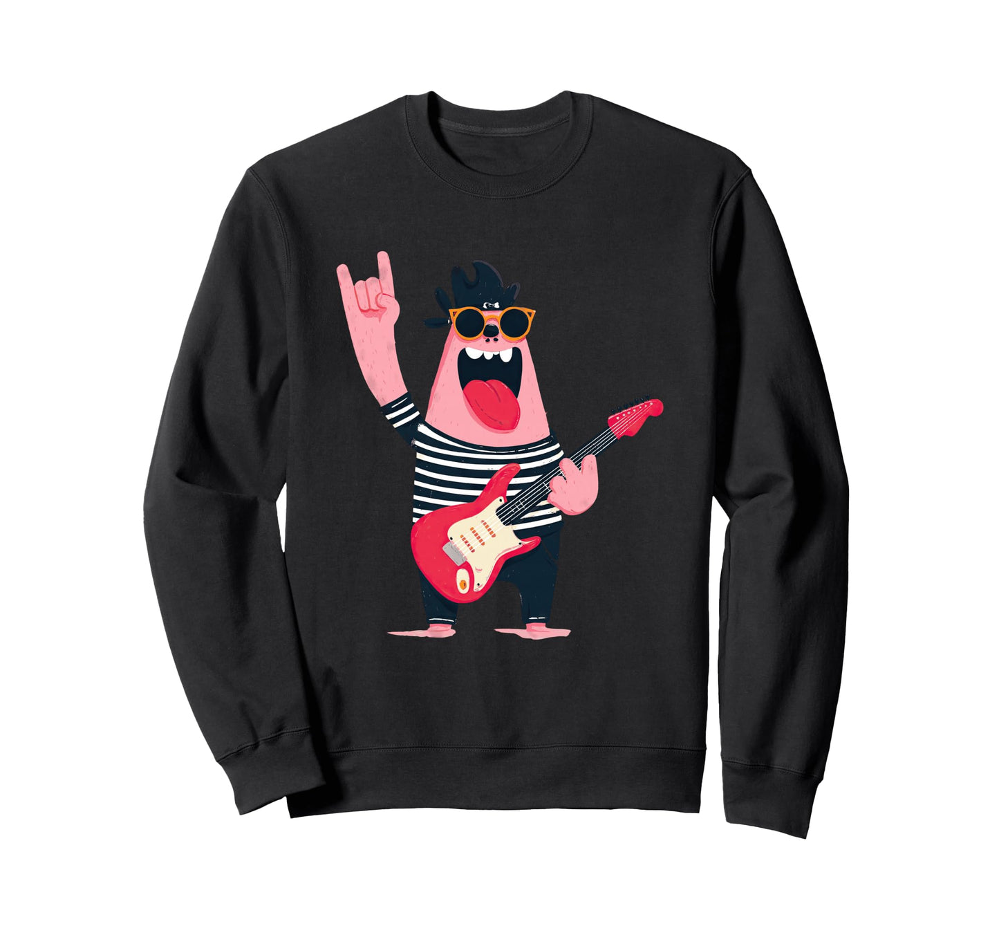 Funny Rock Monster Cartoon Guitar Sweatshirt - Streetwear Style for Adults - T-Shirt, Sweatshirt, Hoodie