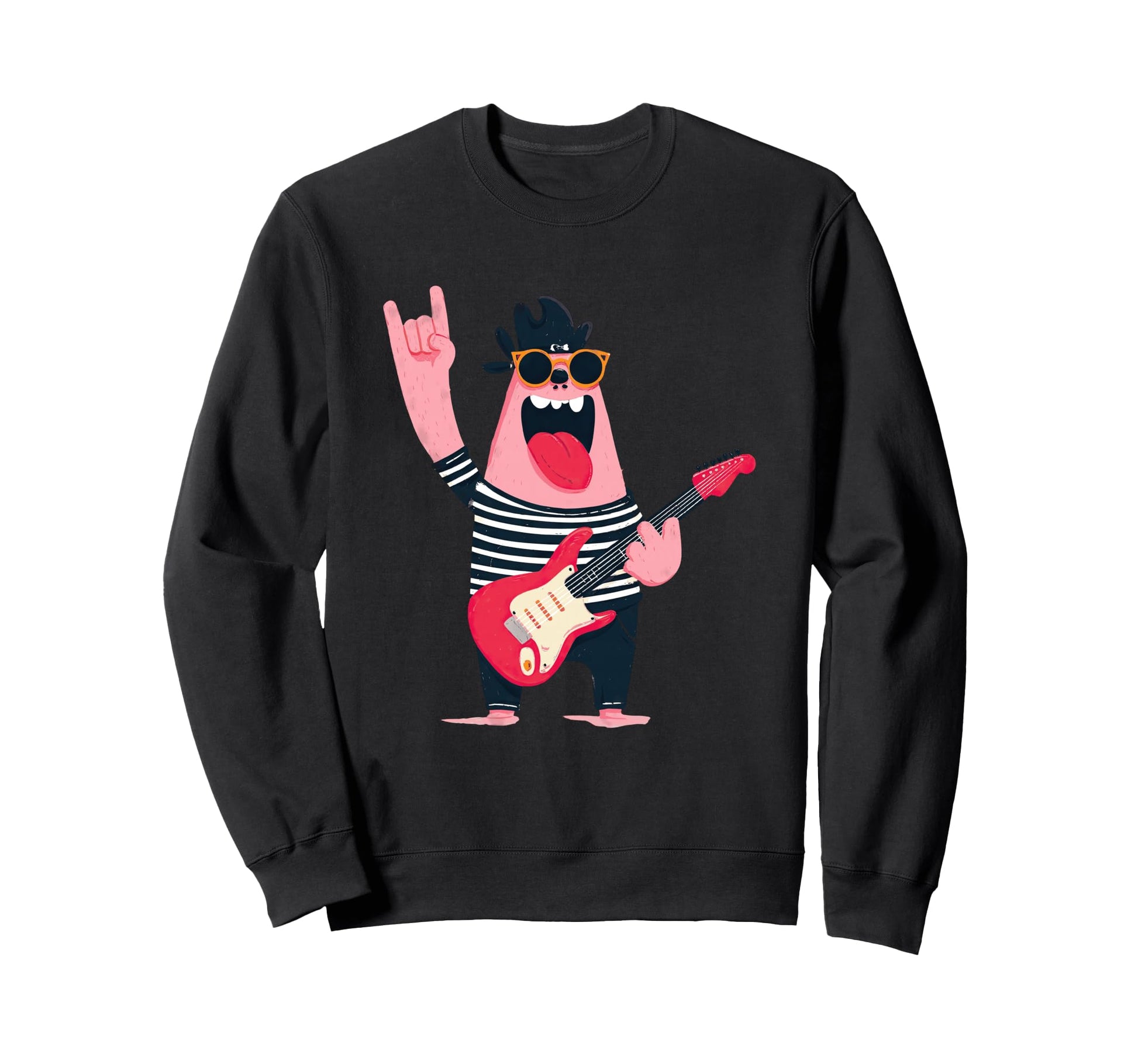 Funny Rock Monster Cartoon Guitar Sweatshirt - Streetwear Style for Adults - T-Shirt, Sweatshirt, Hoodie