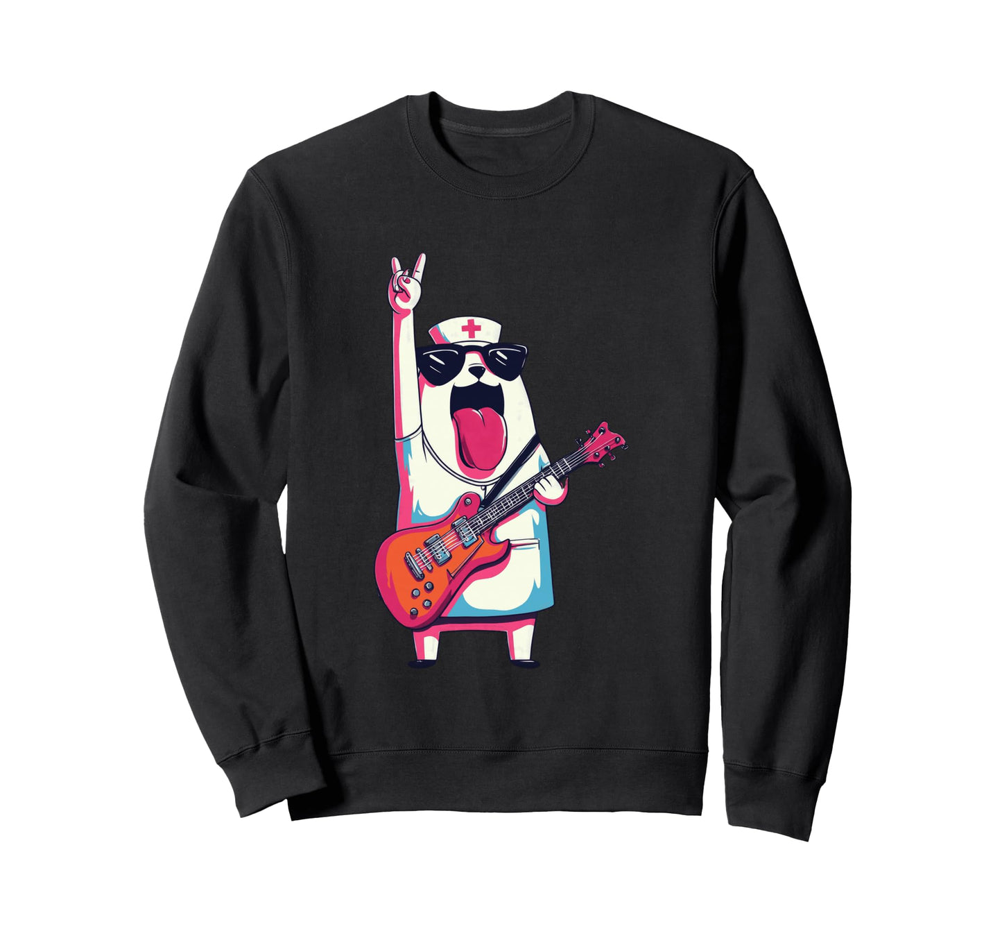 Funny Bear Nurse Rock Music Guitar Sweatshirt - Graphic Print for Adults - T-Shirt, Sweatshirt, Hoodie