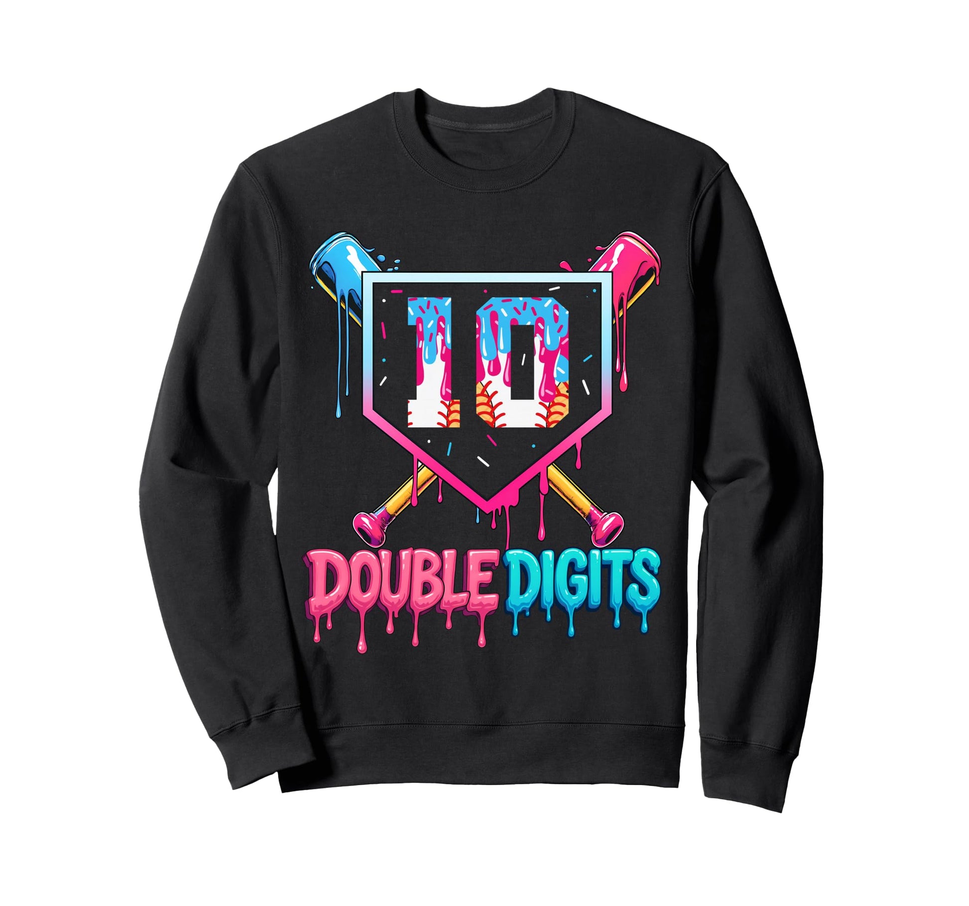 Baseball Drip 10Th Birthday Double Sweatshirt - Fun Novelty Design Unisex - T-Shirt, Sweatshirt, Hoodie