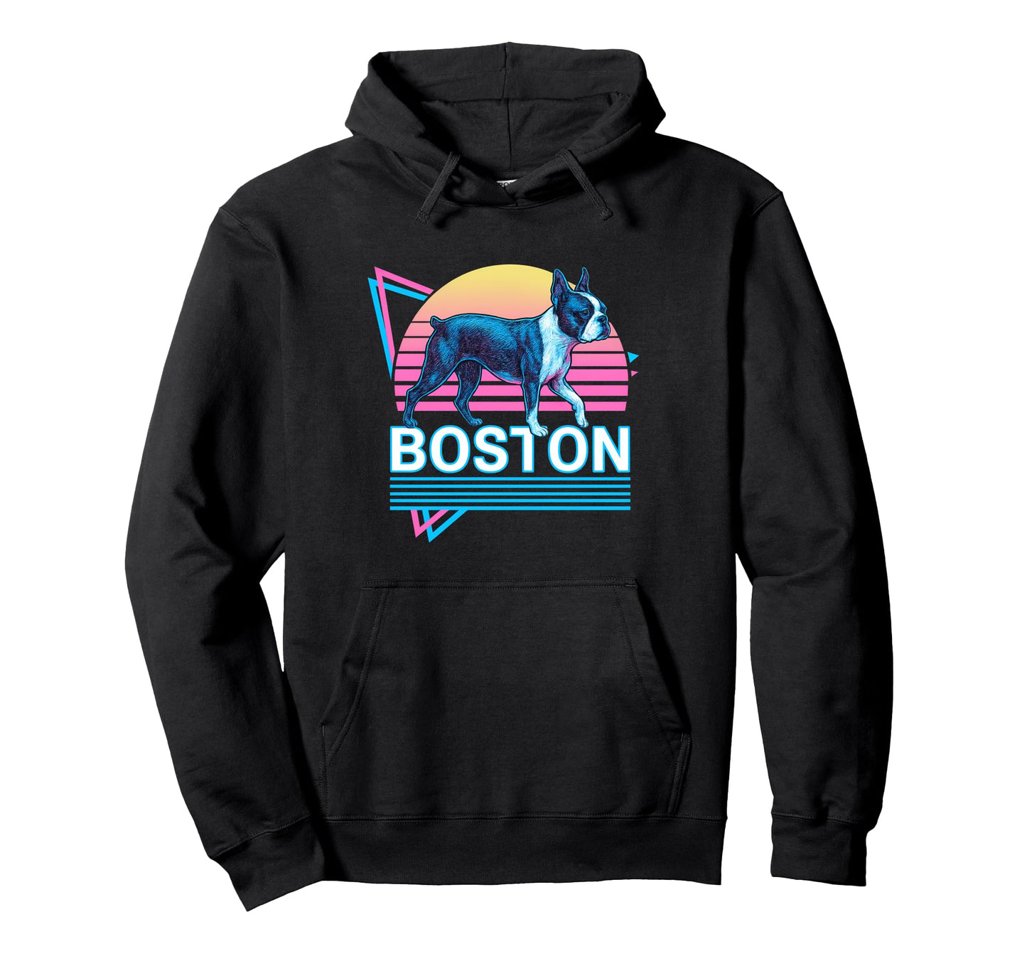 Boston Terrier Synthwave Aesthetic Dog Hoodie - Custom Art Print Men Women - T-Shirt, Sweatshirt, Hoodie