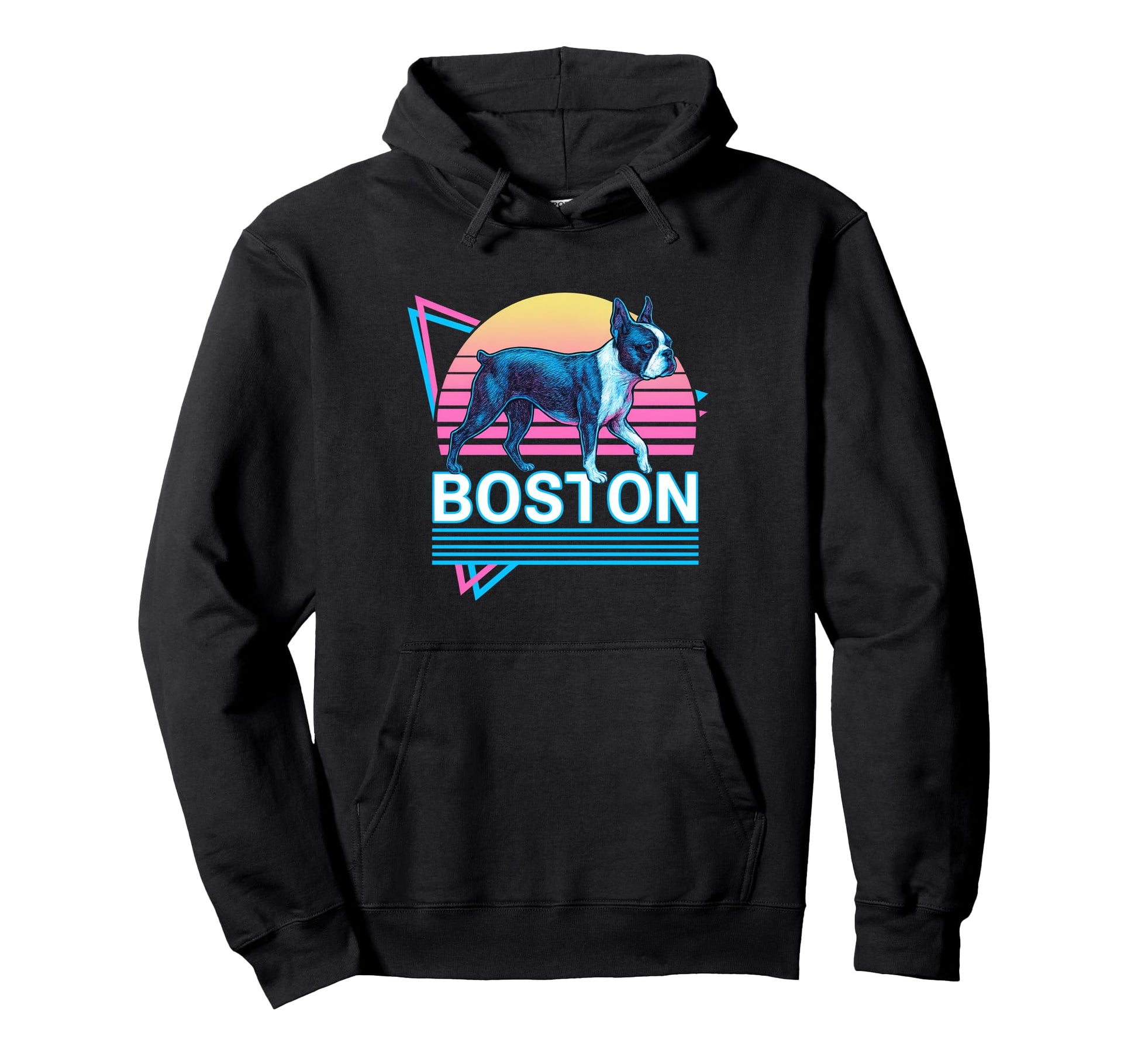 Boston Terrier Synthwave Aesthetic Dog Hoodie - Custom Art Print Men Women - T-Shirt, Sweatshirt, Hoodie