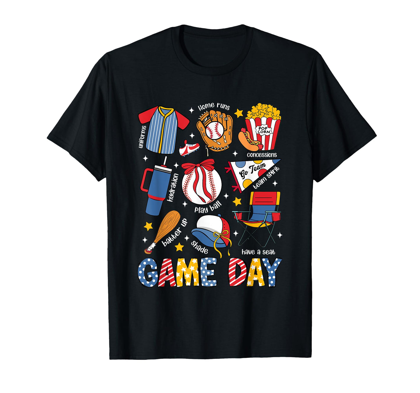 Game Day Baseball Bow Funny Baseball Lovers T-Shirt - Graphic Print Unisex - T-Shirt, Sweatshirt, Hoodie