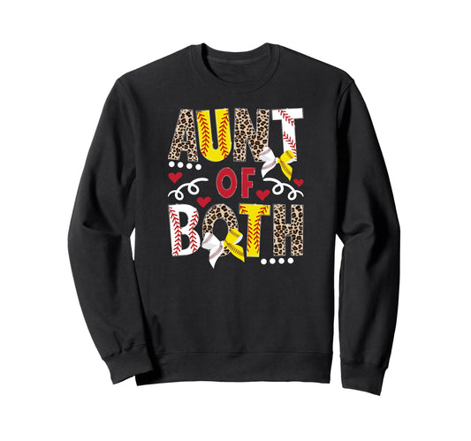 Aunt Both Leopard Softball Sweatshirt - Aesthetic Graphic Men Women - T-Shirt, Sweatshirt, Hoodie