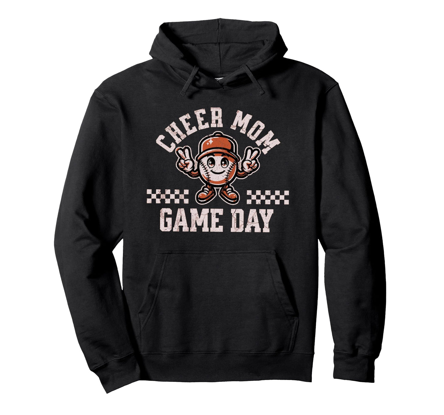 Checkered Cheer Mom Game Day Baseball Mom Hoodie - Novelty Apparel Unisex - T-Shirt, Sweatshirt, Hoodie