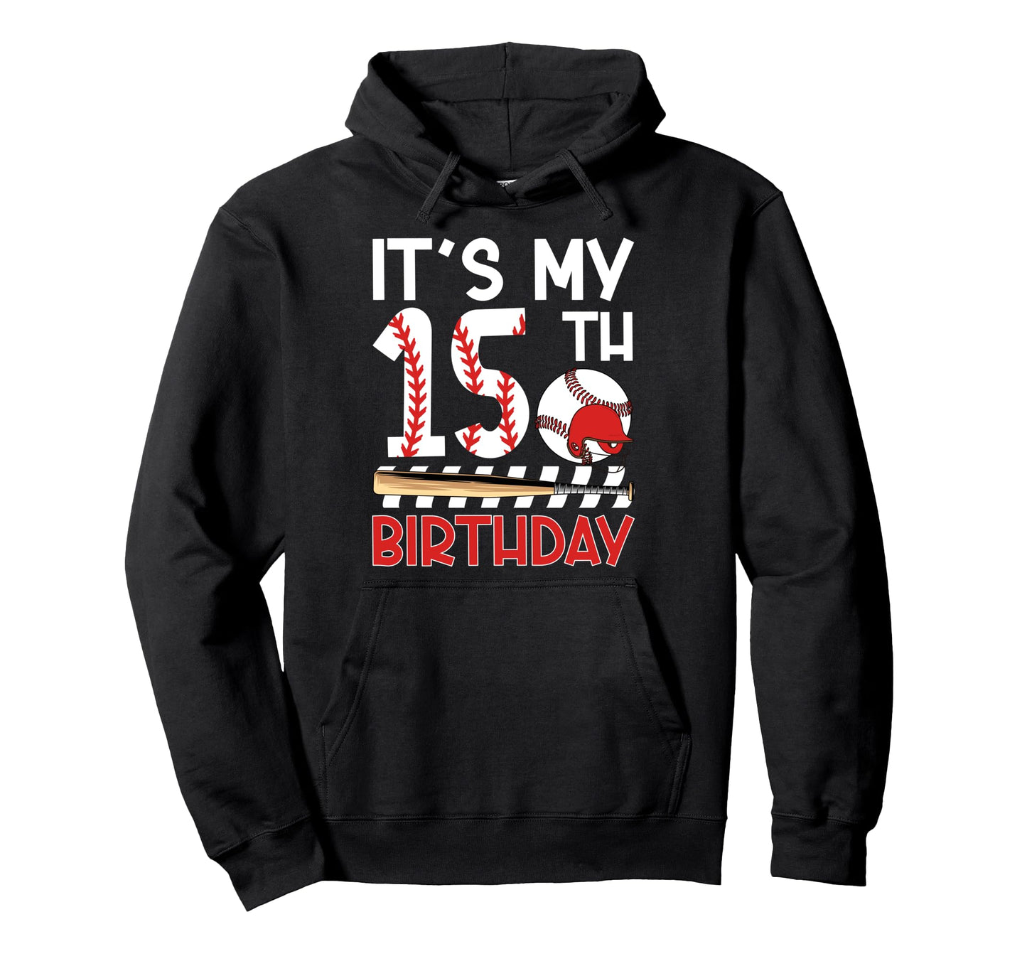 15Th Baseball Birthday Party 15 Year Hoodie - Minimalist Print for Adults - T-Shirt, Sweatshirt, Hoodie