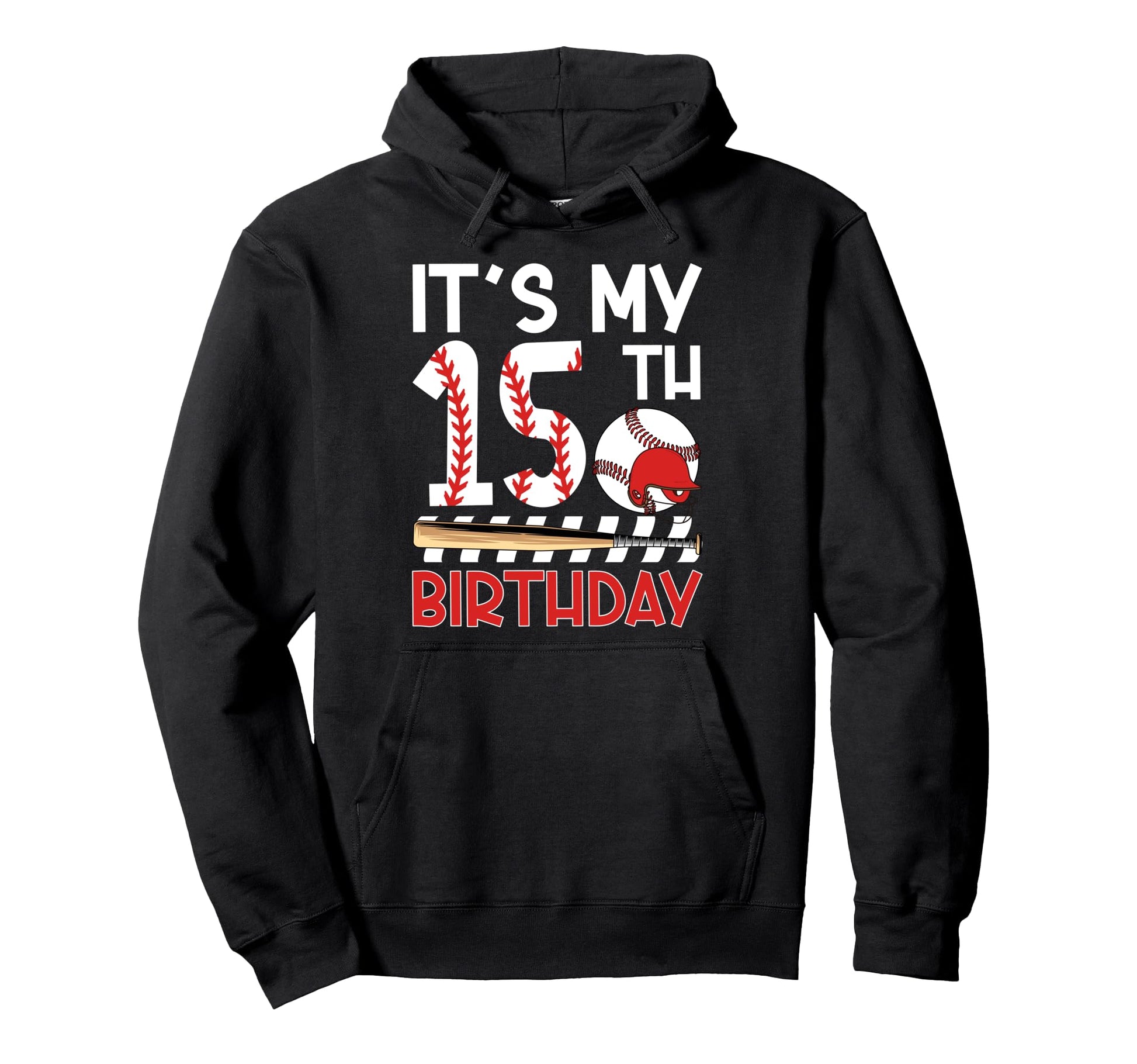 15Th Baseball Birthday Party 15 Year Hoodie - Minimalist Print for Adults - T-Shirt, Sweatshirt, Hoodie