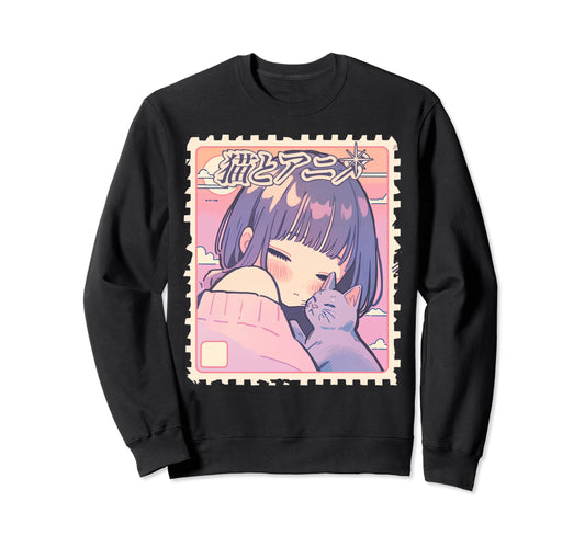 Anime Cat Lover Japan Y2K Kawaii Sweatshirt - Unique Graphic Unisex - T-Shirt, Sweatshirt, Hoodie