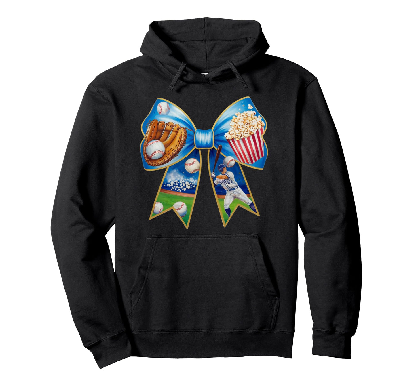 Baseball Bow Popcorn Glove Bat Player Gift T-Shirt - Unique Graphic Unisex - T-Shirt, Sweatshirt, Hoodie