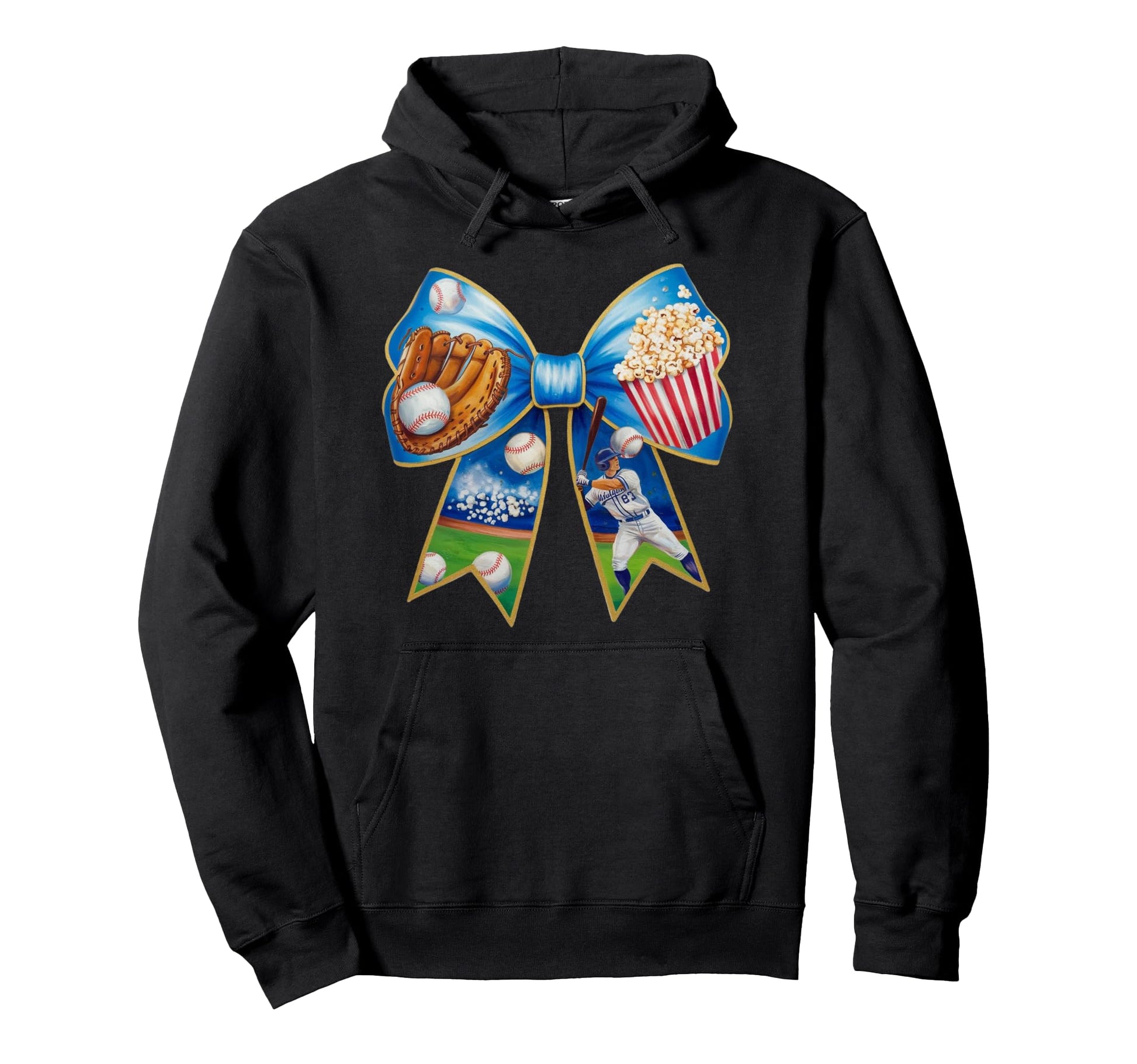 Baseball Bow Popcorn Glove Bat Player Gift T-Shirt - Unique Graphic Unisex - T-Shirt, Sweatshirt, Hoodie