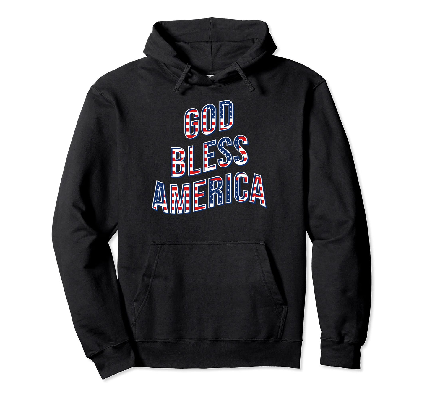 God Bless America Flag Typography Curved Hoodie - Graphic Print Men Women - T-Shirt, Sweatshirt, Hoodie