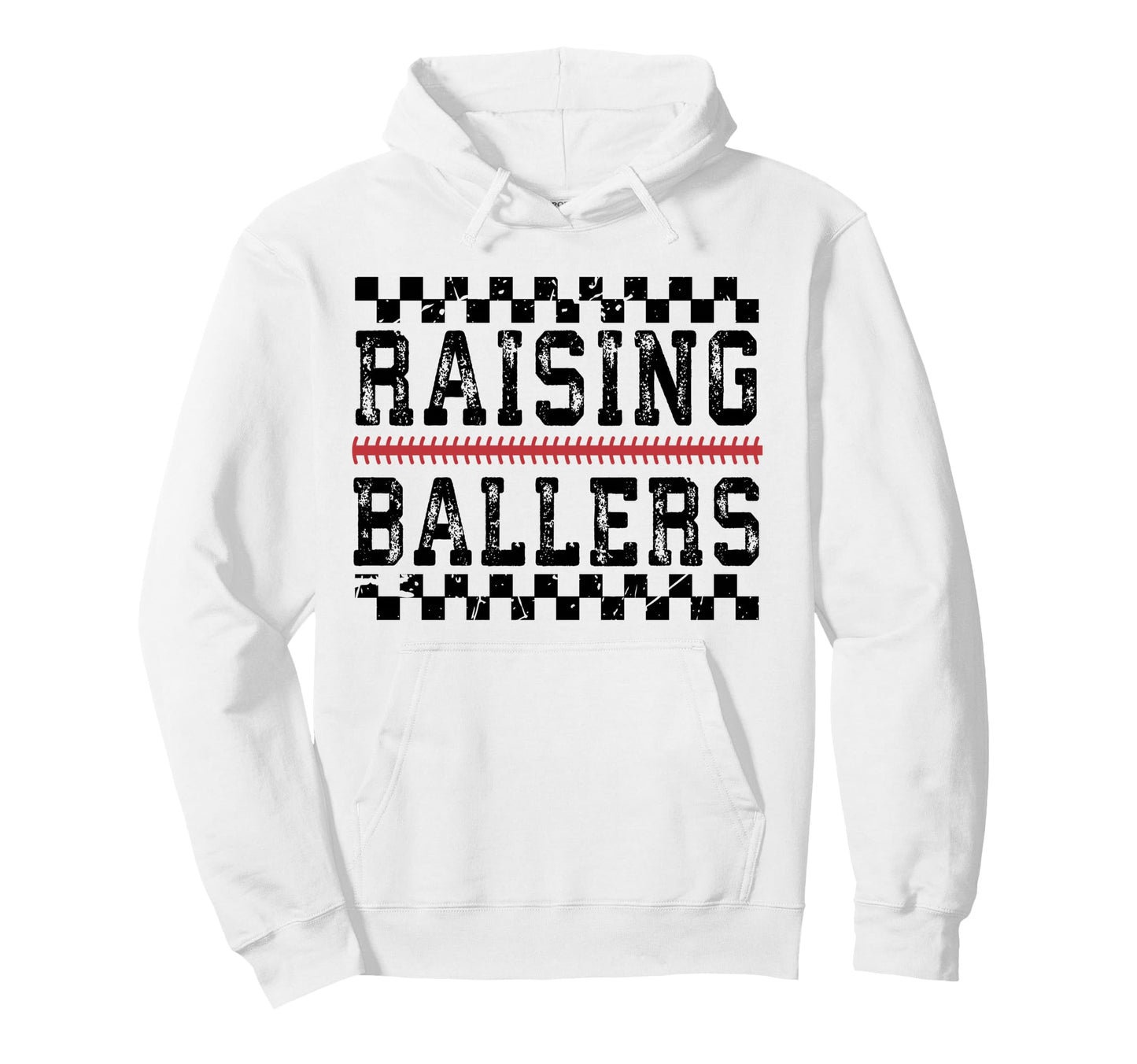 Raising Ballers Checkered Baseball Mom Hoodie - Trendy Graphic Men Women - T-Shirt, Sweatshirt, Hoodie